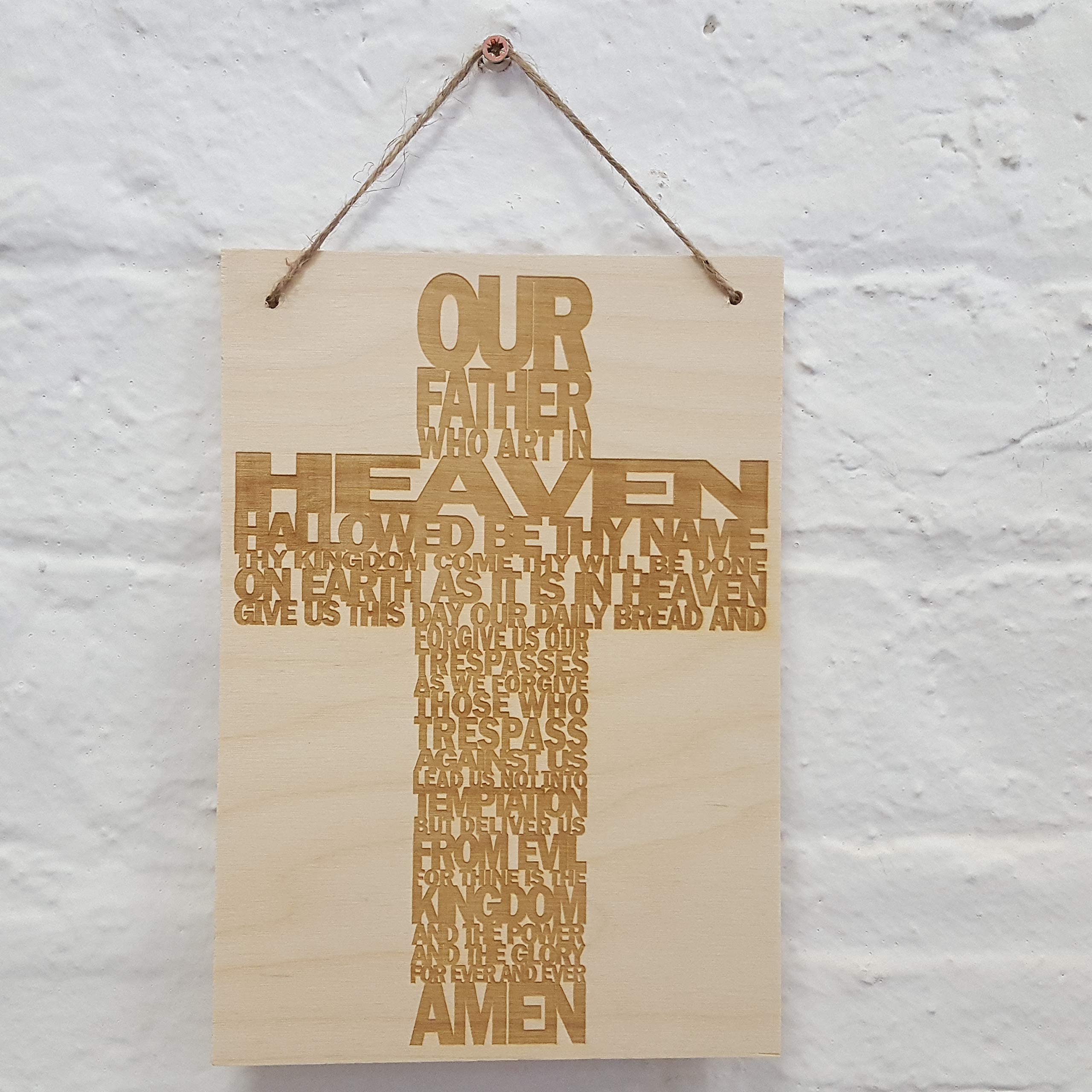Cutncraft Designs The Lords Prayer, Our Father, Cross Laser Engraved A4 wooden plaque/Flag for Bedroom Wall, Home or Office