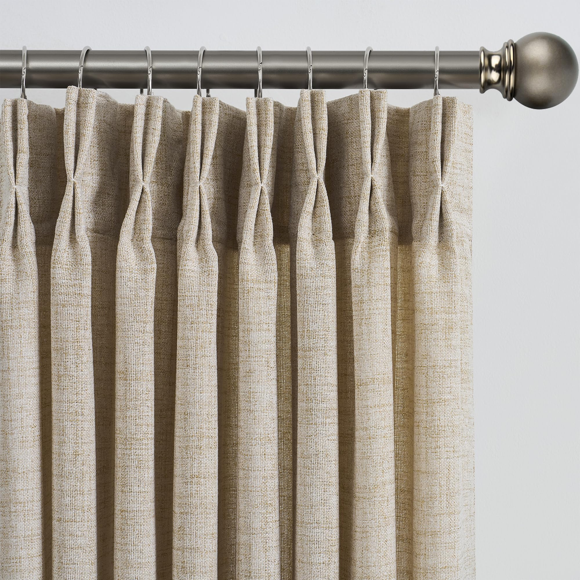 Beige Sheer Curtains 120 Inches Long with Pinch Pleat,Back Tab Pleated Drapes Hooks Thick Linen Textured Boho Farmhouse Extra Long 120 Inch Curtain