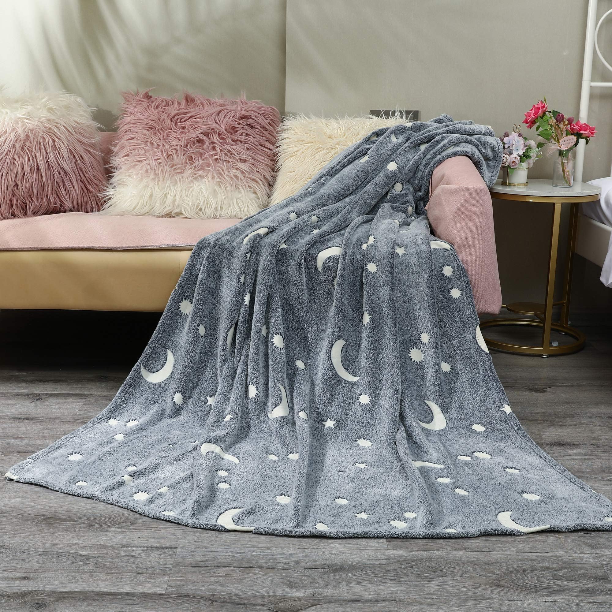 talever Glow in The Dark Blanket Sun and Moon Appear at The Same time (with Breathtaking Green Fluorescence) Very Shiny Throw Blanket for Kids 60x80 inches