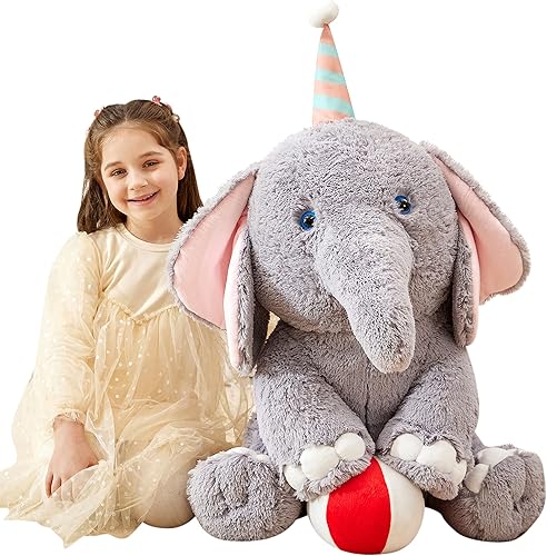 IKASA Juguete de peluche de elefante gigante, de 31 pulgadas, grande, grande, grande, jumbo, suave, juguetes de peluche para niños, niñas, niños y