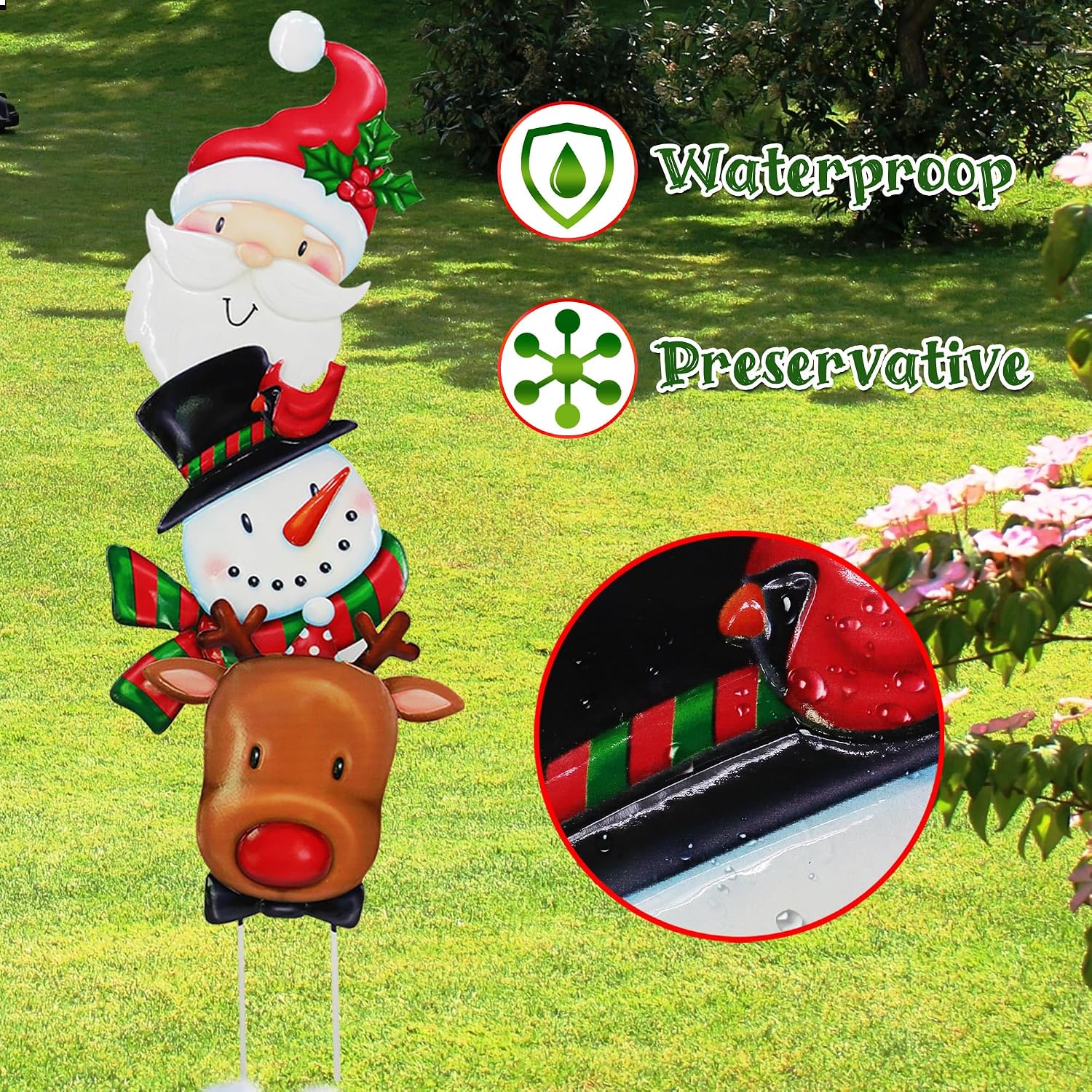 Metal Christmas Decor, Garden Art with 3 Santa Claus, Snowman, Elk Stakes image 2
