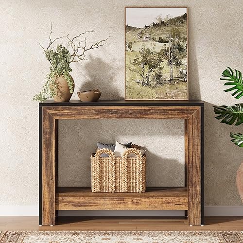 Miniatura 4 de Tribesigns Mesa consola de granja de 41.3 pulgadas, mesa de sofá detrás del sofá con estantes de almacenamiento abiertos para sala de estar,