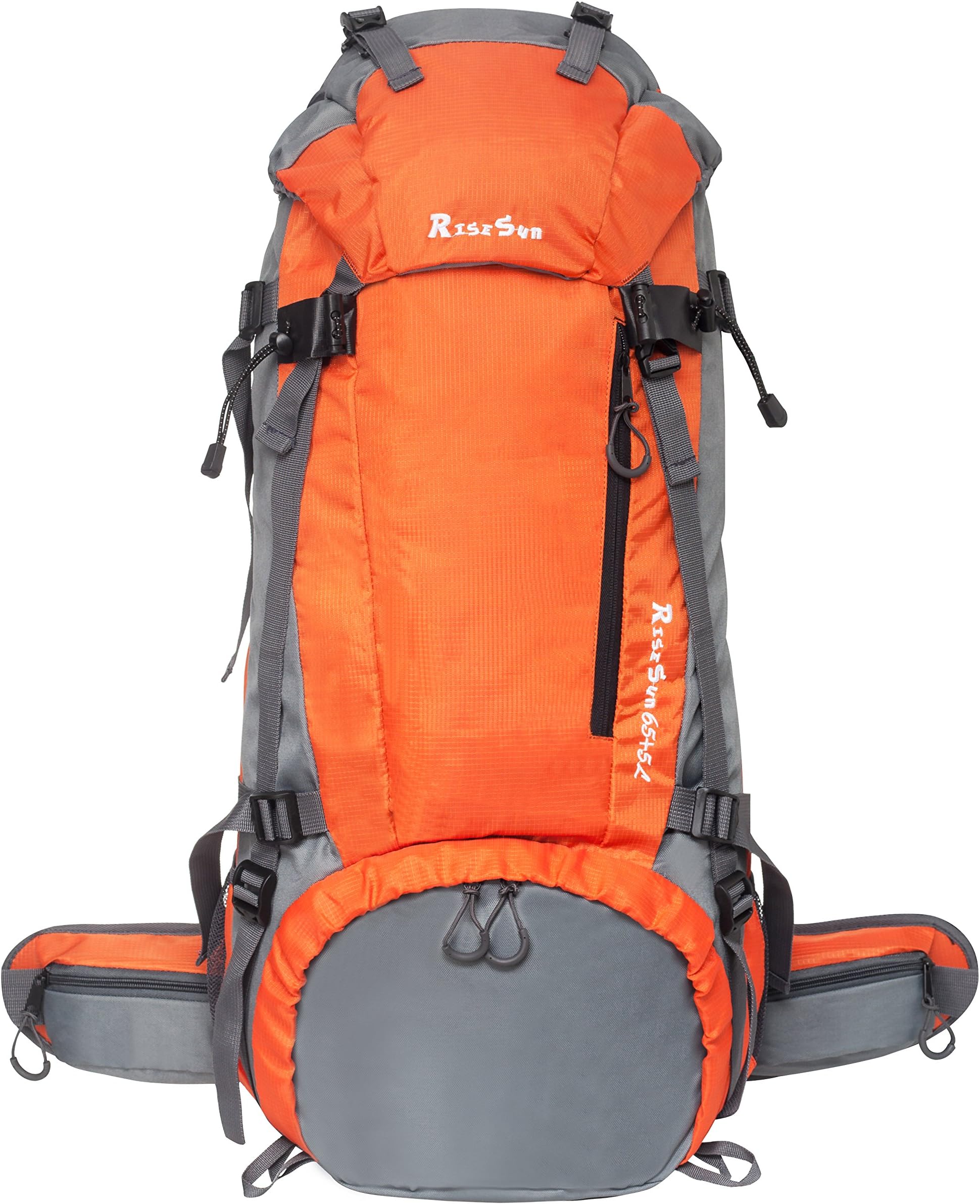 RiseSunUS 70L Waterproof Outdoor Sport Hiking Trekking Camping Travel Backpack Pack Mountaineering Climbing Knapsack with Rain Cover (Orange)