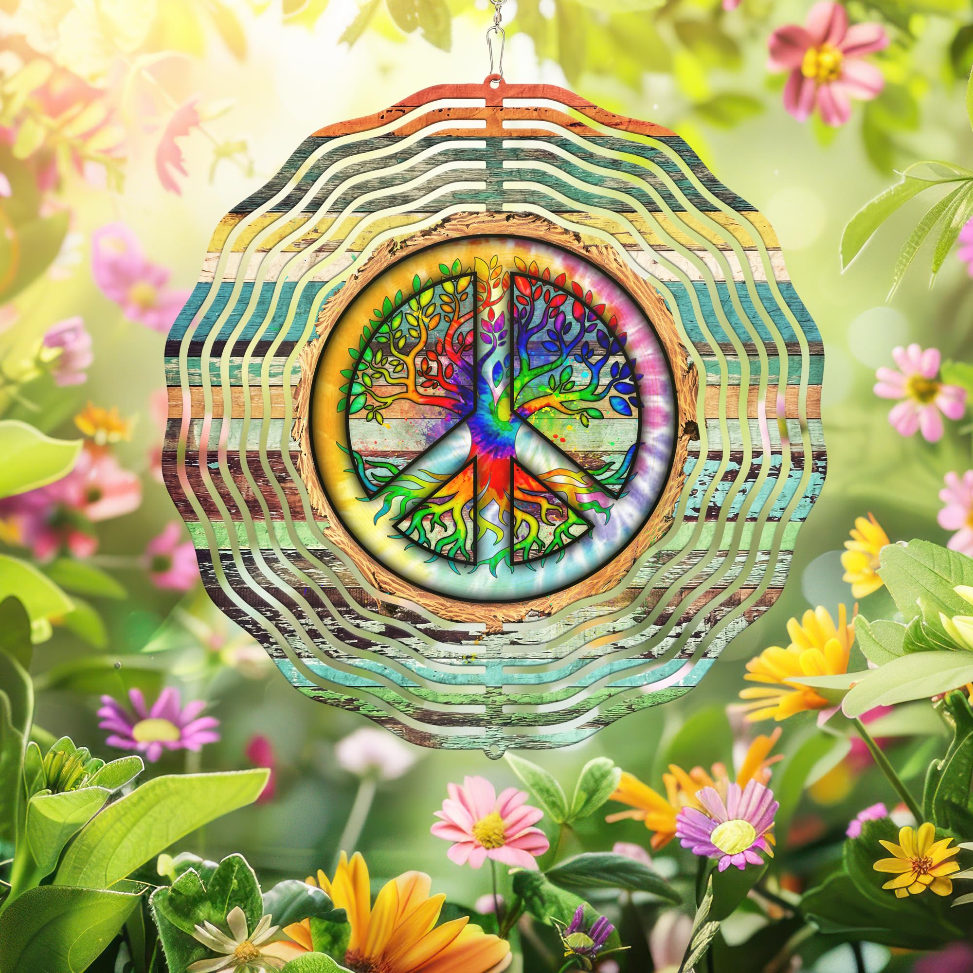 Peace Sign Hippie Tree of Life Wind Spinner TPT2235WS, 12 inches - 3D Hanging Wind Spinners Outdoor, Yard, Garden Decor