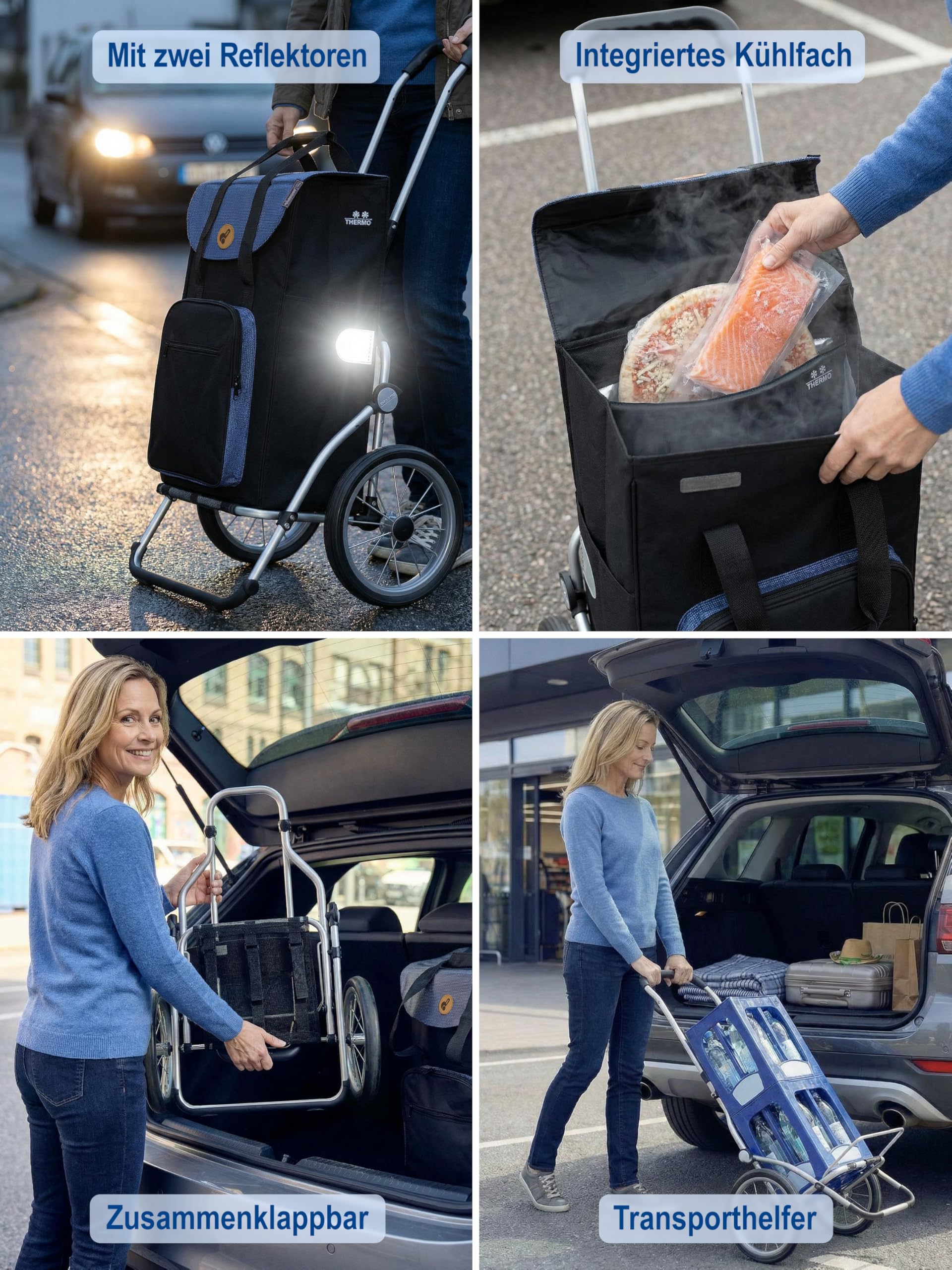 Andersen Einkaufstrolley - klappbar - 45 Liter - mit Kühlfach | Aufhängung für Einkaufswagen - belastbar 50 kg - Aluminium - Metallspeichen-Rad Ø 25 cm - Royal Shopper Wismar schwarz
