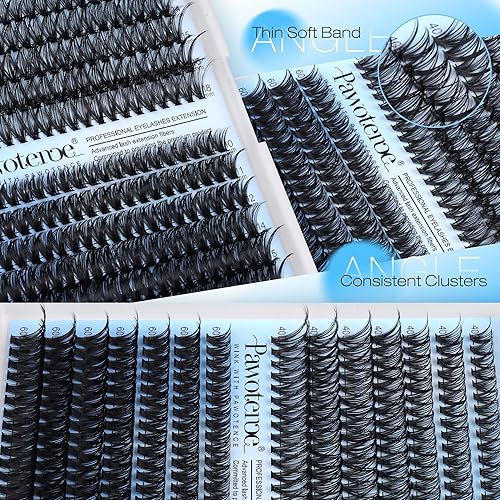 Miniatura 20 de Pawotence Extensiones de pestañas en racimo naturales 30D de 0.315-0.59 pulgadas, pestañas individuales en racimo de 280 extensiones de pestañas