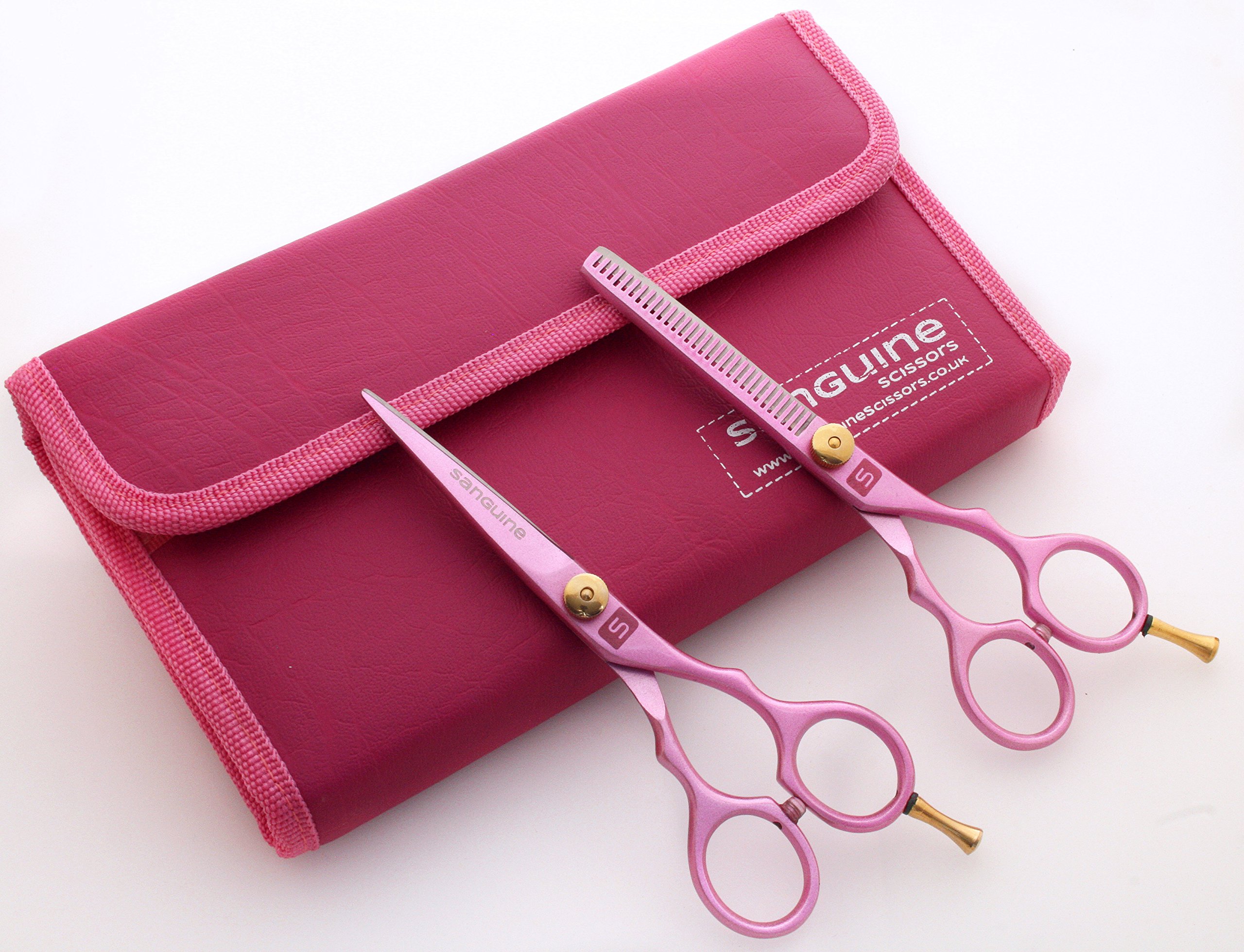 Set of Pink Hair Cutting Shears and Hair Thinning Shears for all Hair Types, Professional Hair Scissors Set + Presentation Case