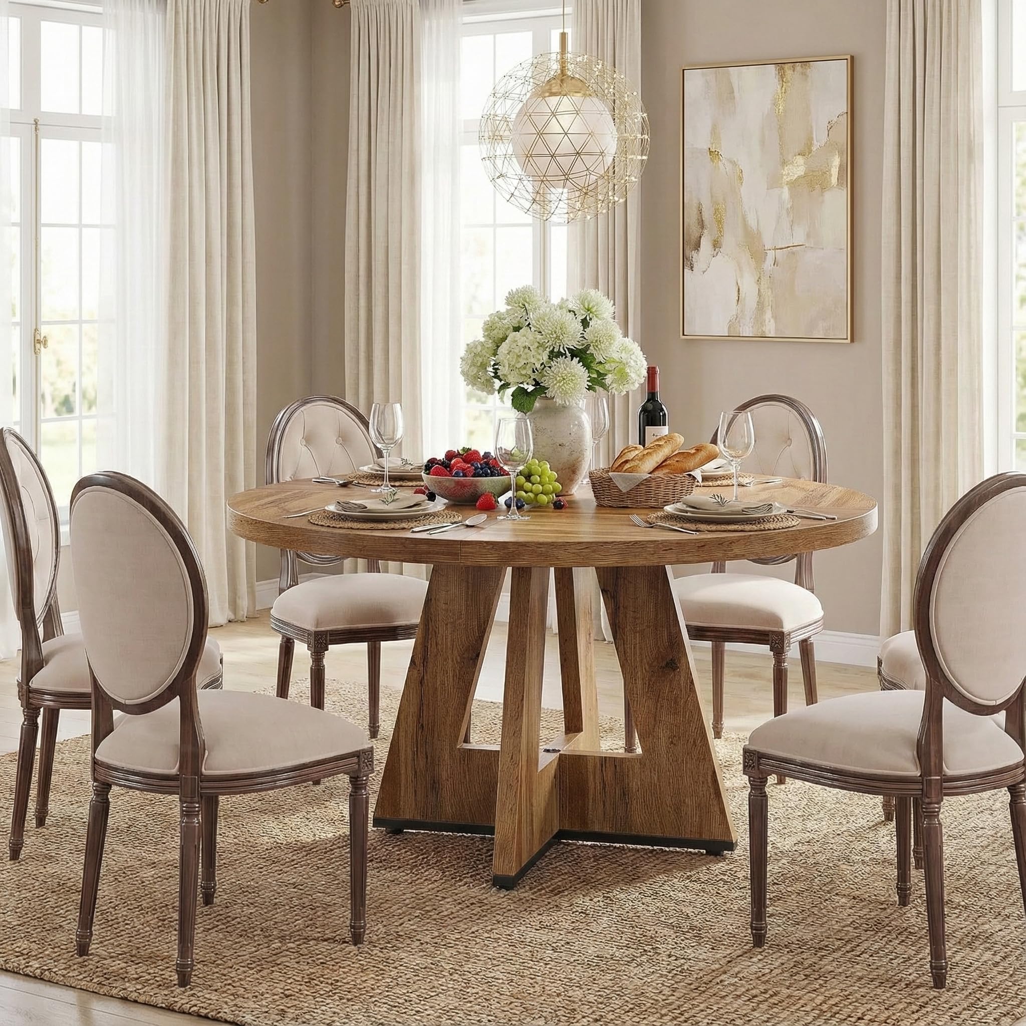Lailang 120cm Mesa de Comedor, Mesa Redonda, Mesa de Cocina, Mesas Rusticas Comedor, Mesa para 4 Personas, 120 x 120 x 75 cm, Burlywood