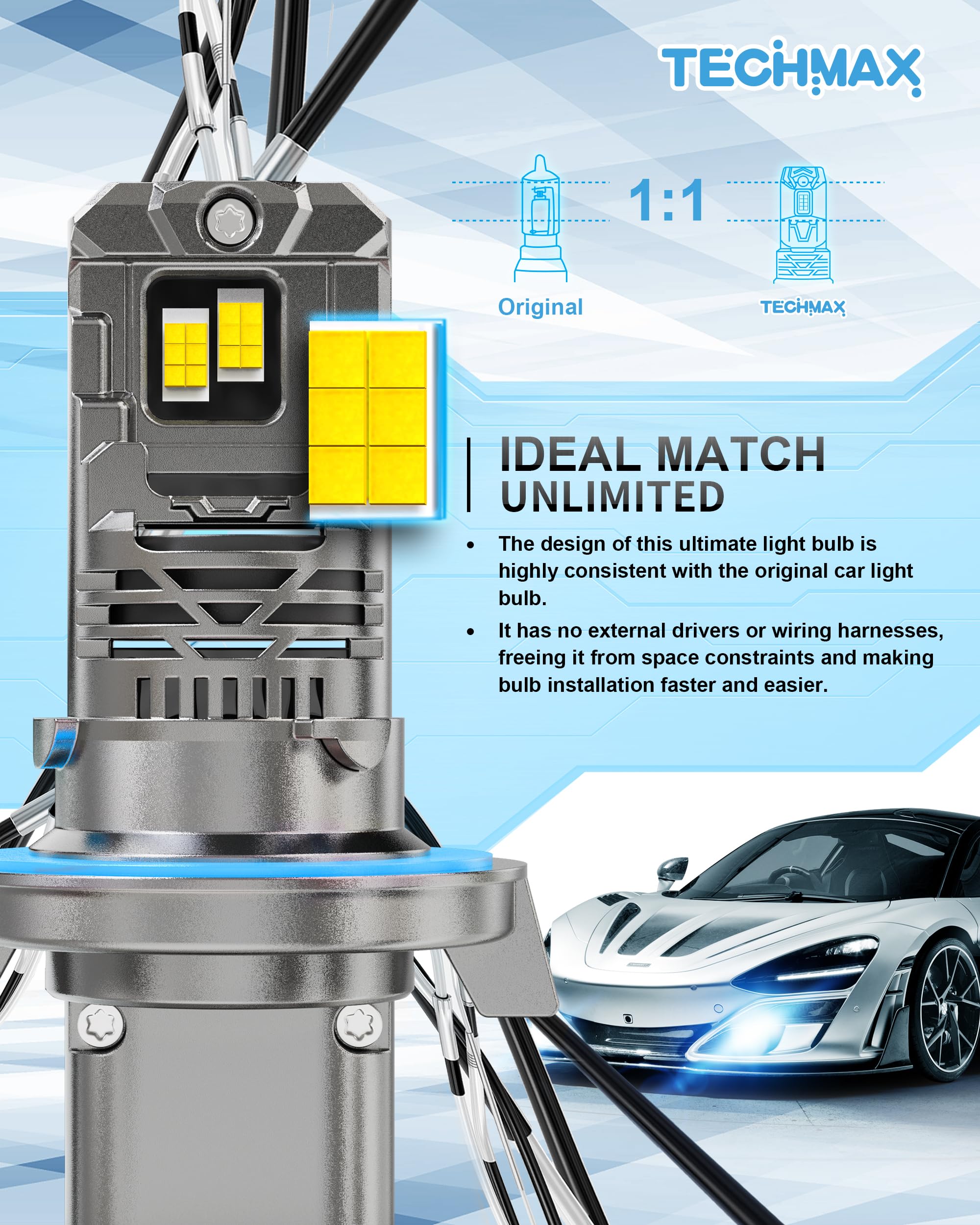 TECHMAX H11 Bulbs - 800% Brighter 6500K Xenon White Fog Lights With Cooling Fan