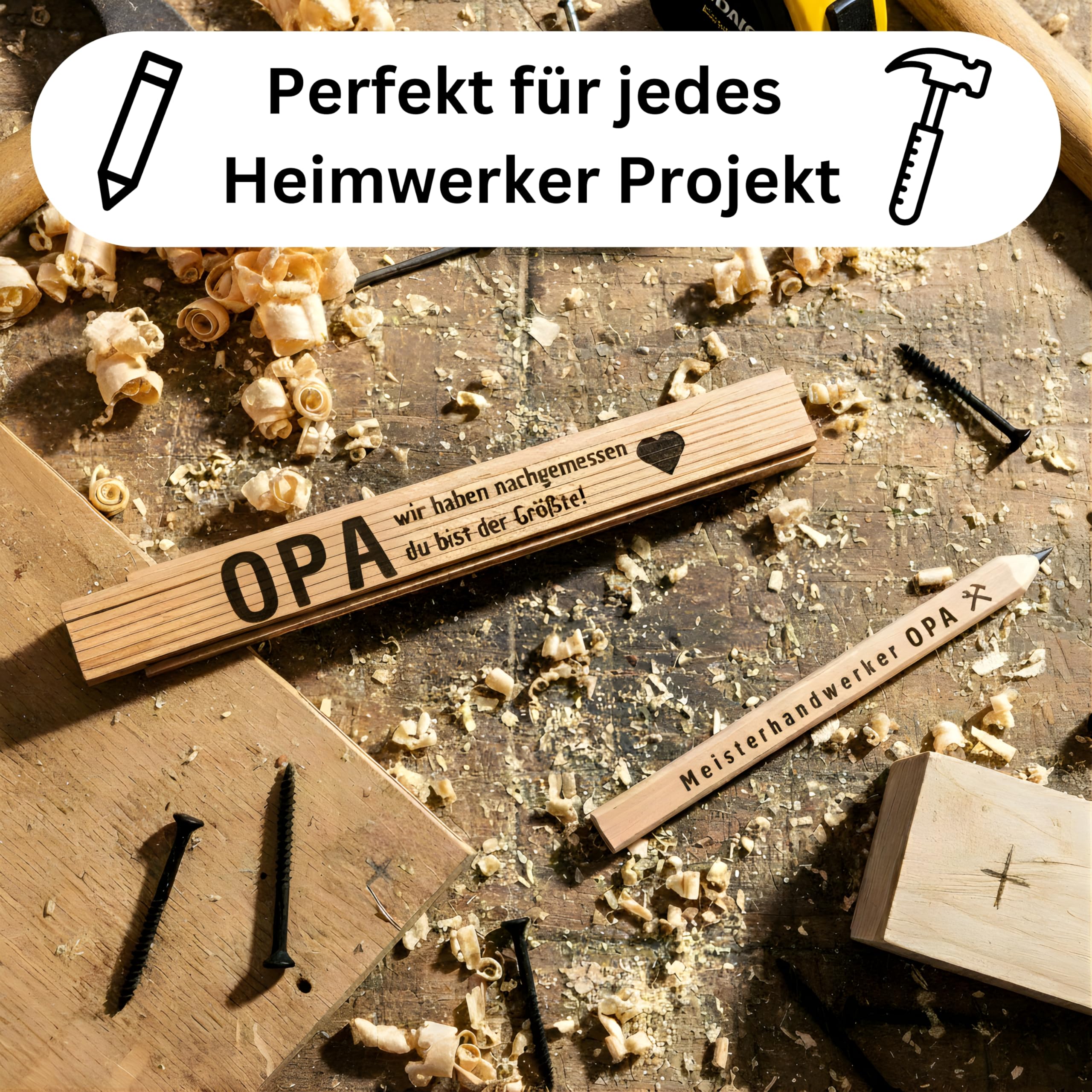 Opa Geschenkset (Flaschenöffner, Zollstock, Bleistift & Schlüsselanhänger) Geschenke für Großväter, Geburtstagsgeschenk für Männer, Opa Geschenk