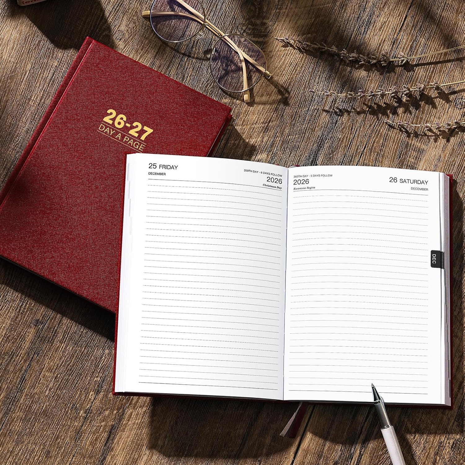 2026-2027 Diary - Diary Full Page Per Day, Daily Planner 2026-2027, Jul. 2026 - Jun. 2027, 5.8" x 8.4", Agenda for 365 Days - Hardcover Red