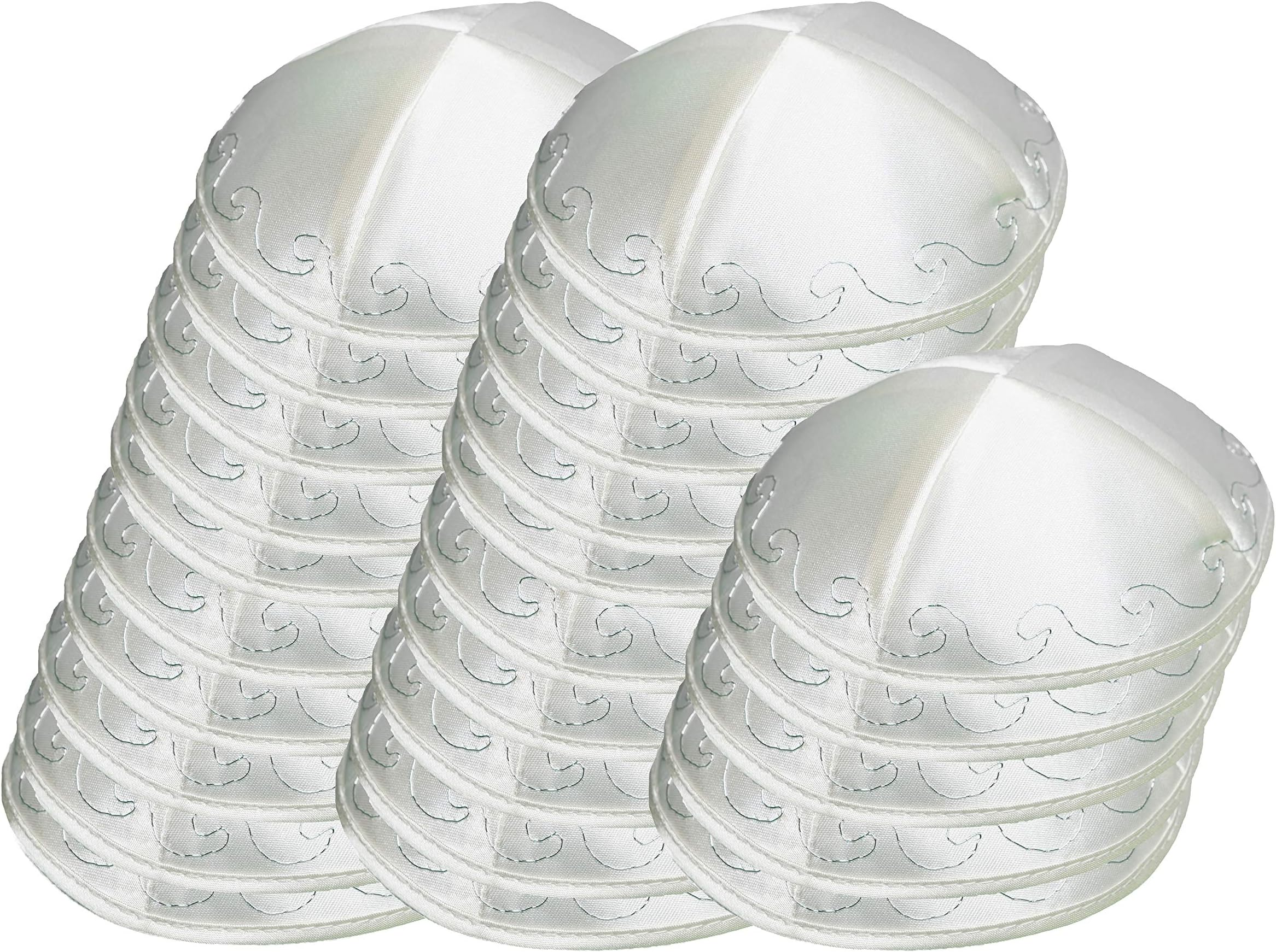 Satin Set Lot Kippah Hat for Men & Kids –Beautifully, Breathable, Comfy, Soft, Yamaka Kippa (Beige & Silver 15cm, 25)