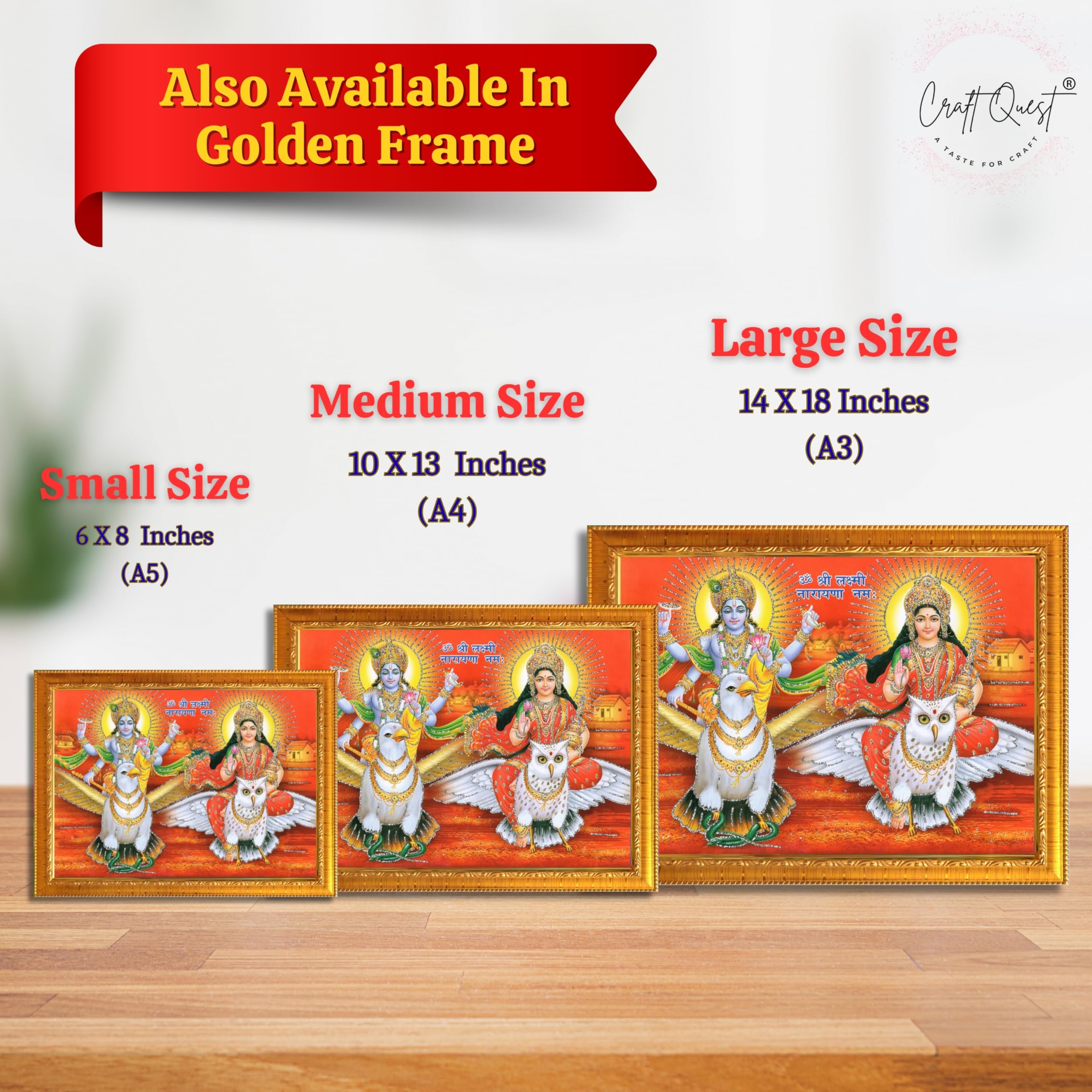 Lord Vishnu & Goddess Lakshmi On Garuda Religious Print Painting In Wooden Frame