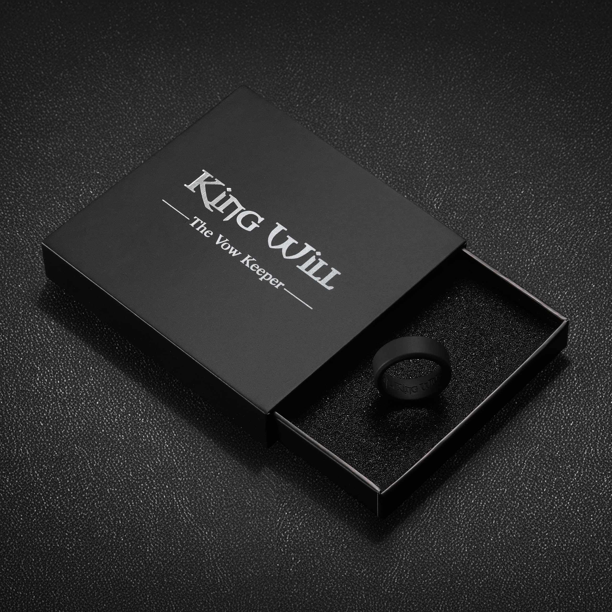 King Will Anelli in silicone per uomini e donne, fedi nuziali in gomma, motivo unico, larghezza 8 mm, spessore 2,2 mm, anello comodo, nero e bianco