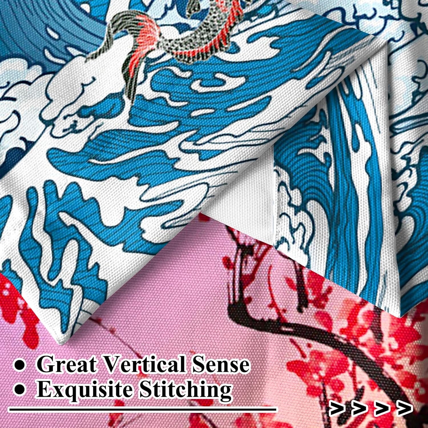 Renaiss 26 x 63 Inch Japanese Anime Great Waves Bedroom Curtains Koi Fish Japanese Cherry Blossom Curtains Dining Room Rod Pocket Back Tab Drapes Red Sun Asian Style Window Treatment Decor 2 Panels
