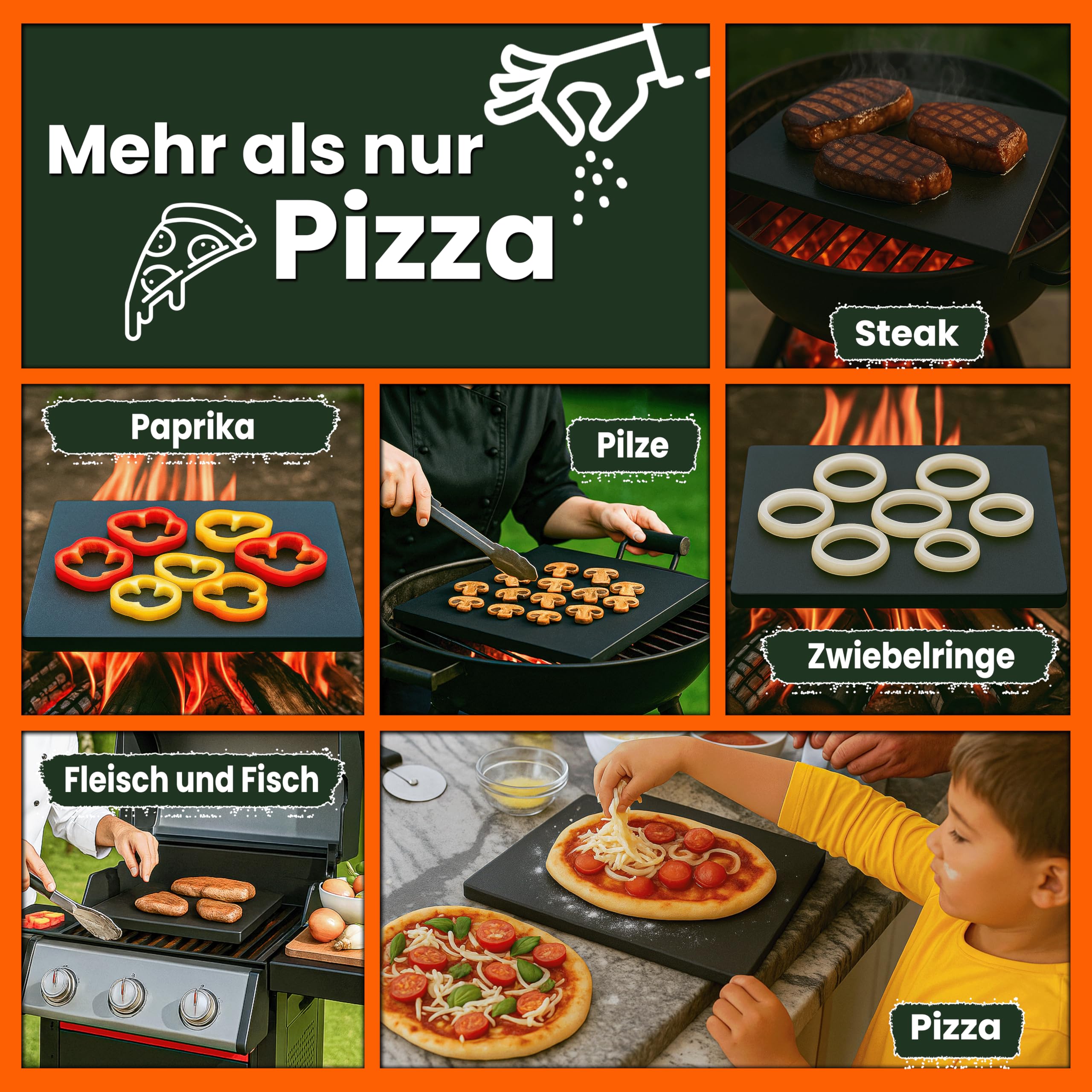Megrill Cordierit Pizzastein für Holzkohle und Gasgrill 500x400x20 | Rechteckige Form, für Elektrogrill & Pizzaöfen geeignet, hitzebeständig bis 900°C, leicht zu reinigen, knusprige Pizzaböden