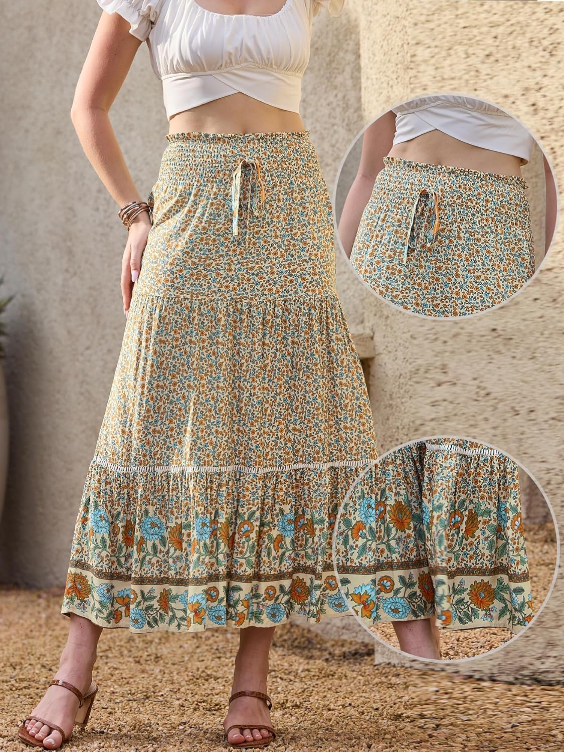 Allegra K Summer Maxi Skirts for Women 2026 Bohemian Floral Print Elastic High Waist A Line Beach Skirt - Image 4