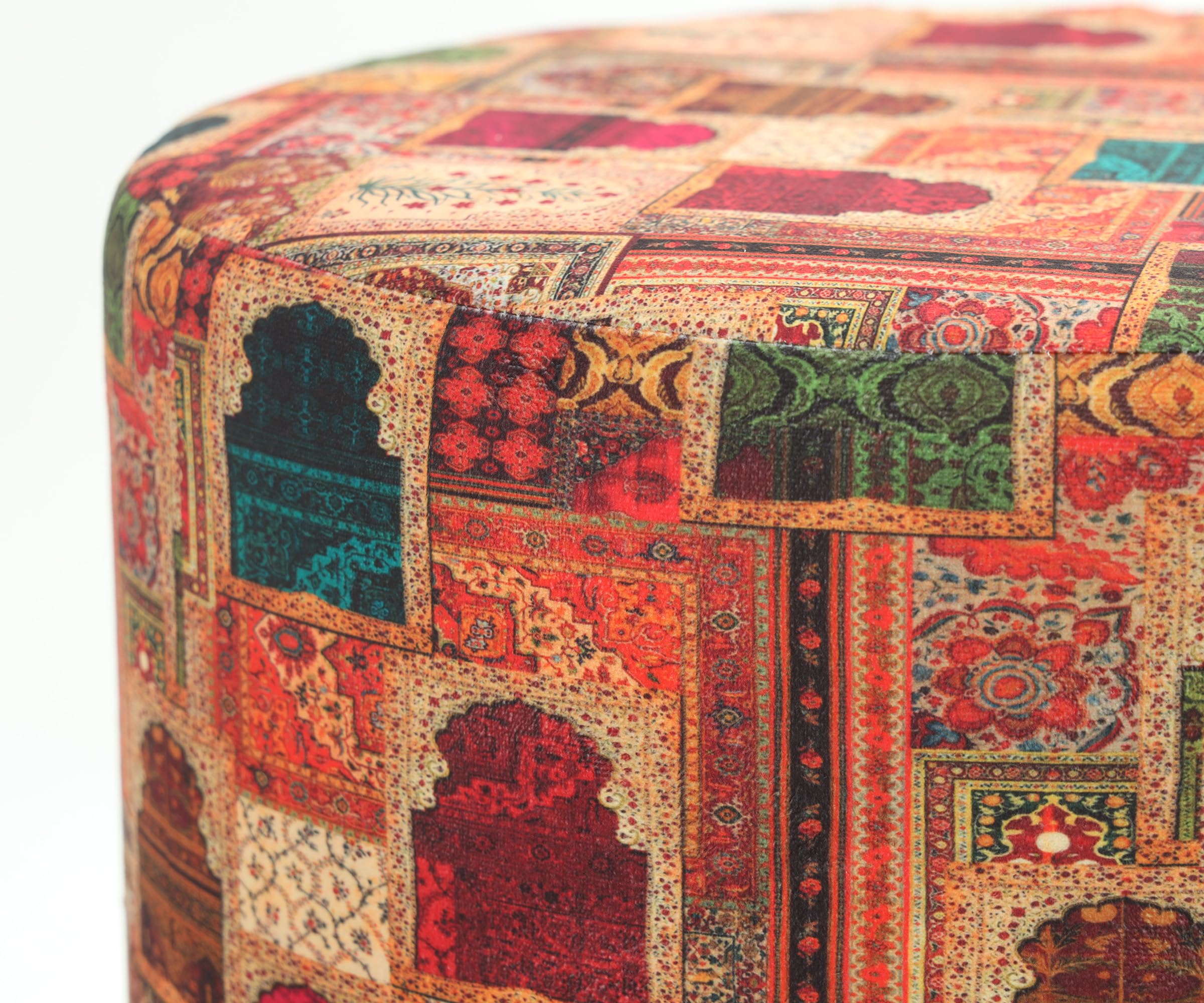 NACIA Printed Ottoman Stool (16x16x17 Inches) for Living Room, Bedroom | Wooden Pouffes for Sitting & Footrest | Puffy Footstool Furniture for Home Decor, Office | Dressing Table Stool (Darbar-Beige) 2