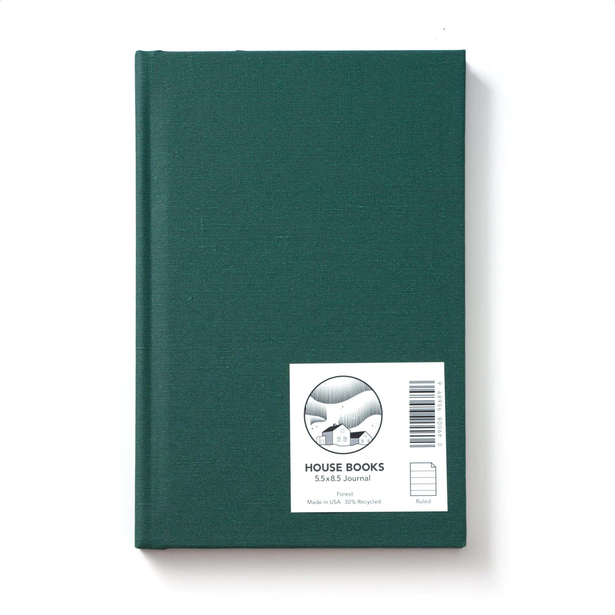 HOUSE Hardcover Journal; American Made, 30% Recycled, Ruled, 5.5 x 8.5, 136 Pages (Forest Green)
