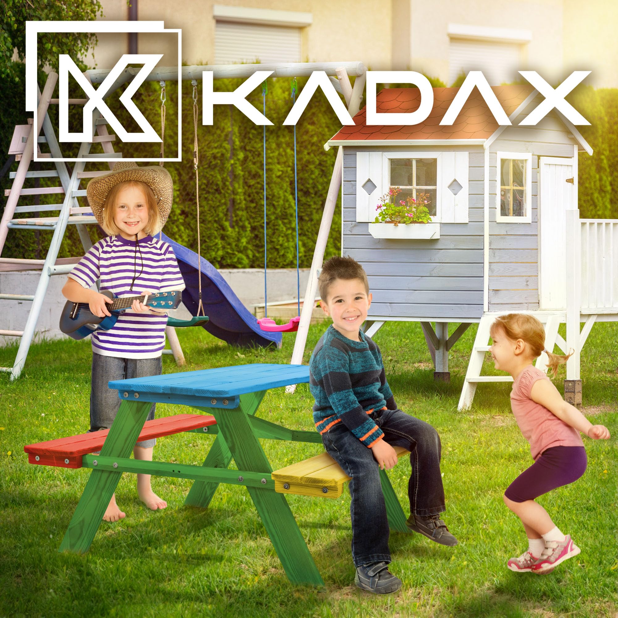 KADAX Tavolo da picnic per bambino con panche, mobili per bambino per pic-nic, tavolo in legno, set da picnic per giardino