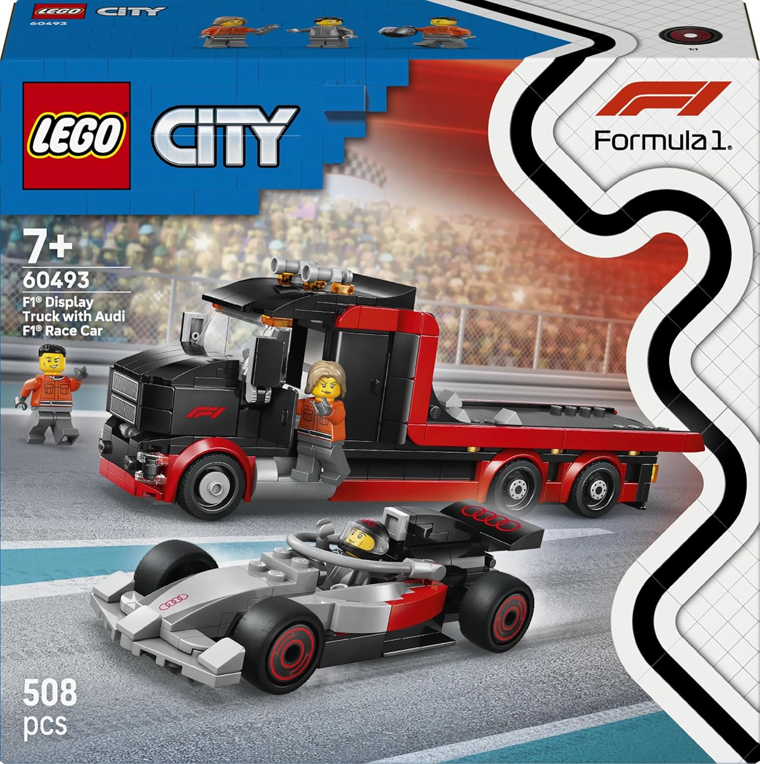 Lego City F1(R) Display Transport Truck and Audi F1(R) Race Car Toy Birthday Present Blocks Boys Girls Children 7 8 9 Years Old Elementary School Vehicle Car Mini Car Game 60493
