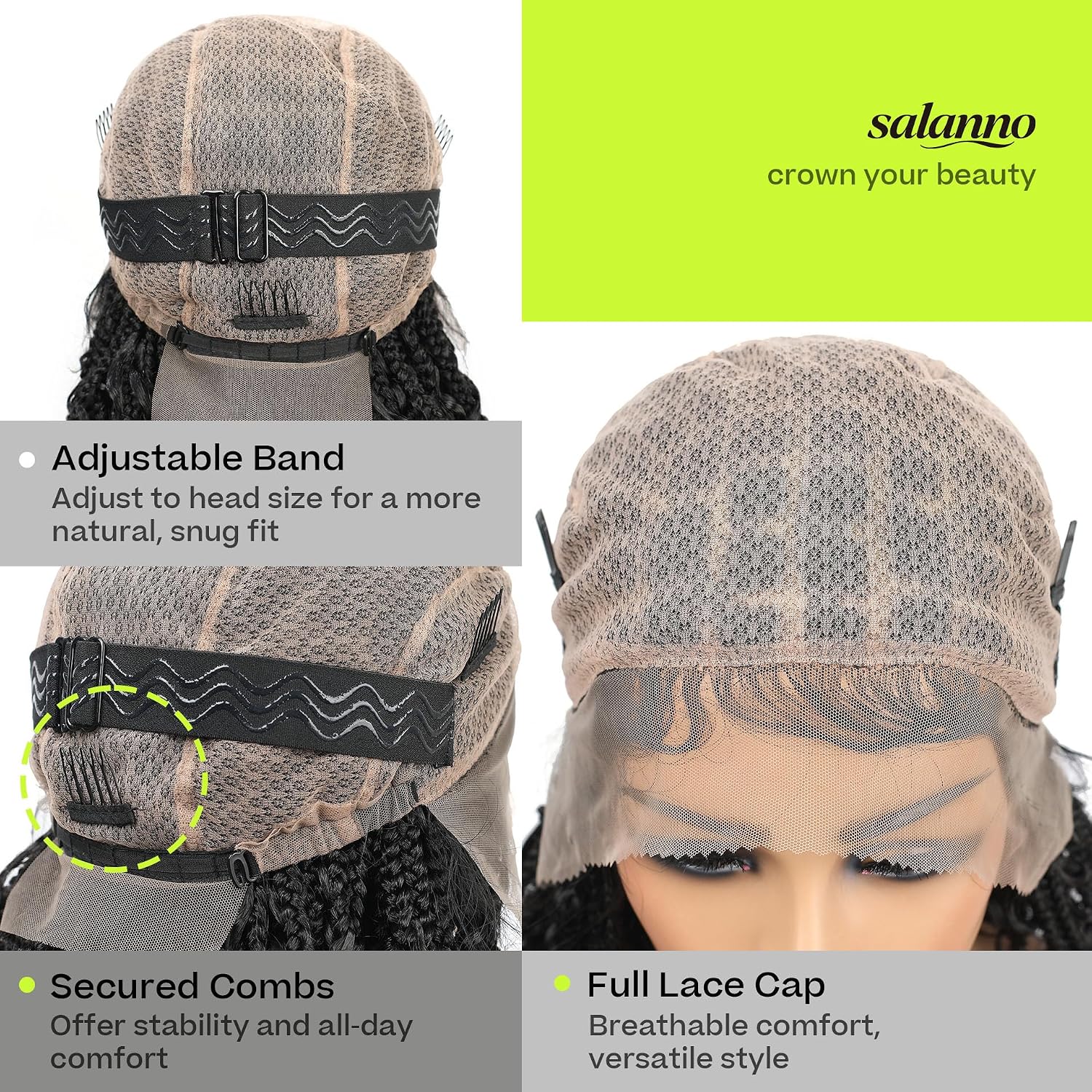 salanno 36" Box Braided Wig - Straight Lace Front Wigs Lightweight Synthetic with Human Hair Baby Hair, T27,45 stands
