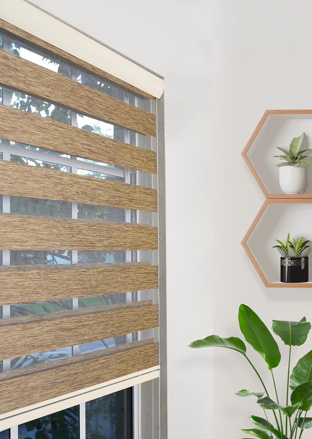Custom-Cut Size Zebra Blinds for Indoor Windows Light Filtering & Room Darkening Roller Shades (Brown Color) (Height 78 inch) (Width 48 inch)