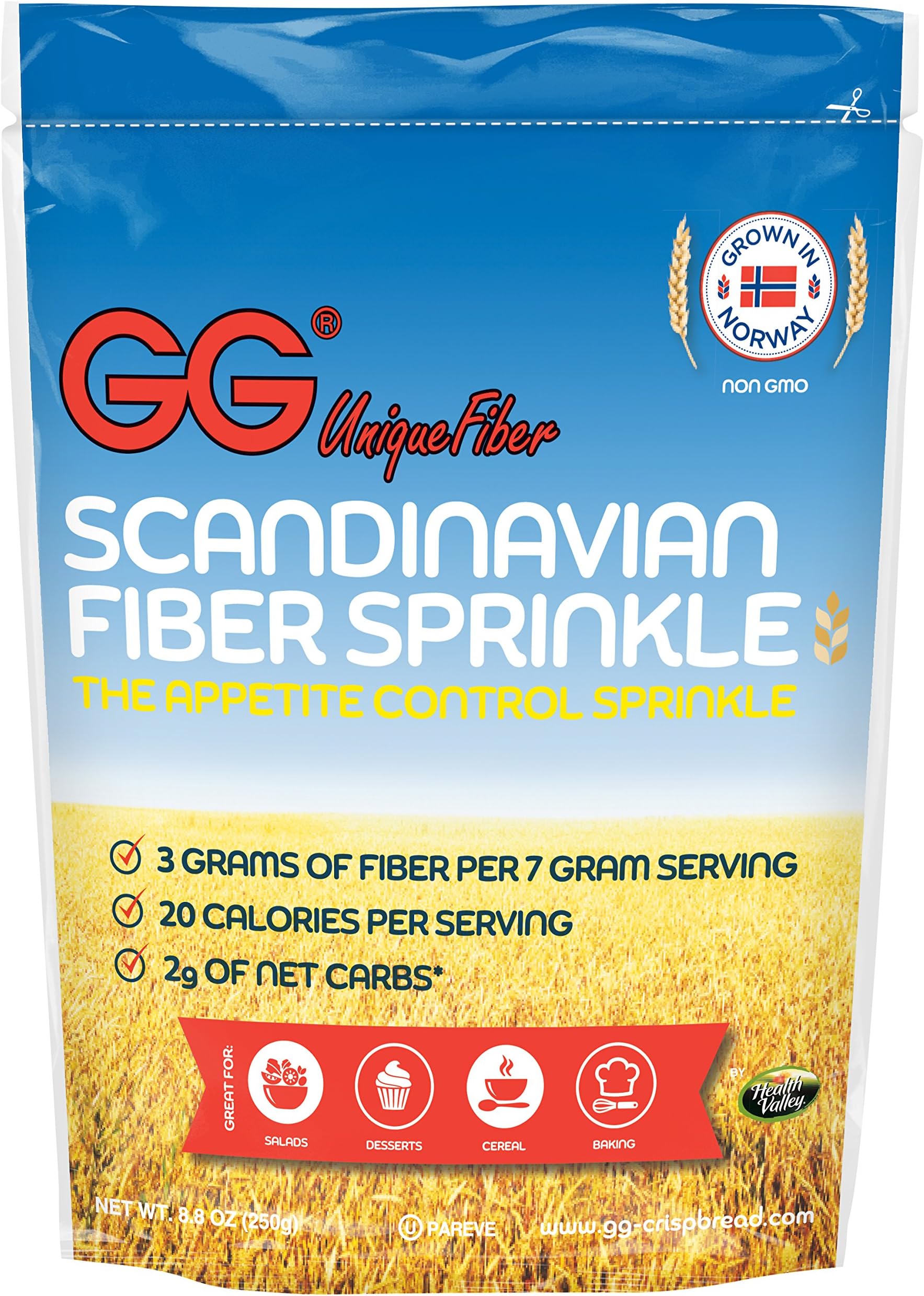 GG Scandinavian Fiber Crispbread, Appetite Control Bran Sprinkles, 8.8 Oz (Pack of 6)