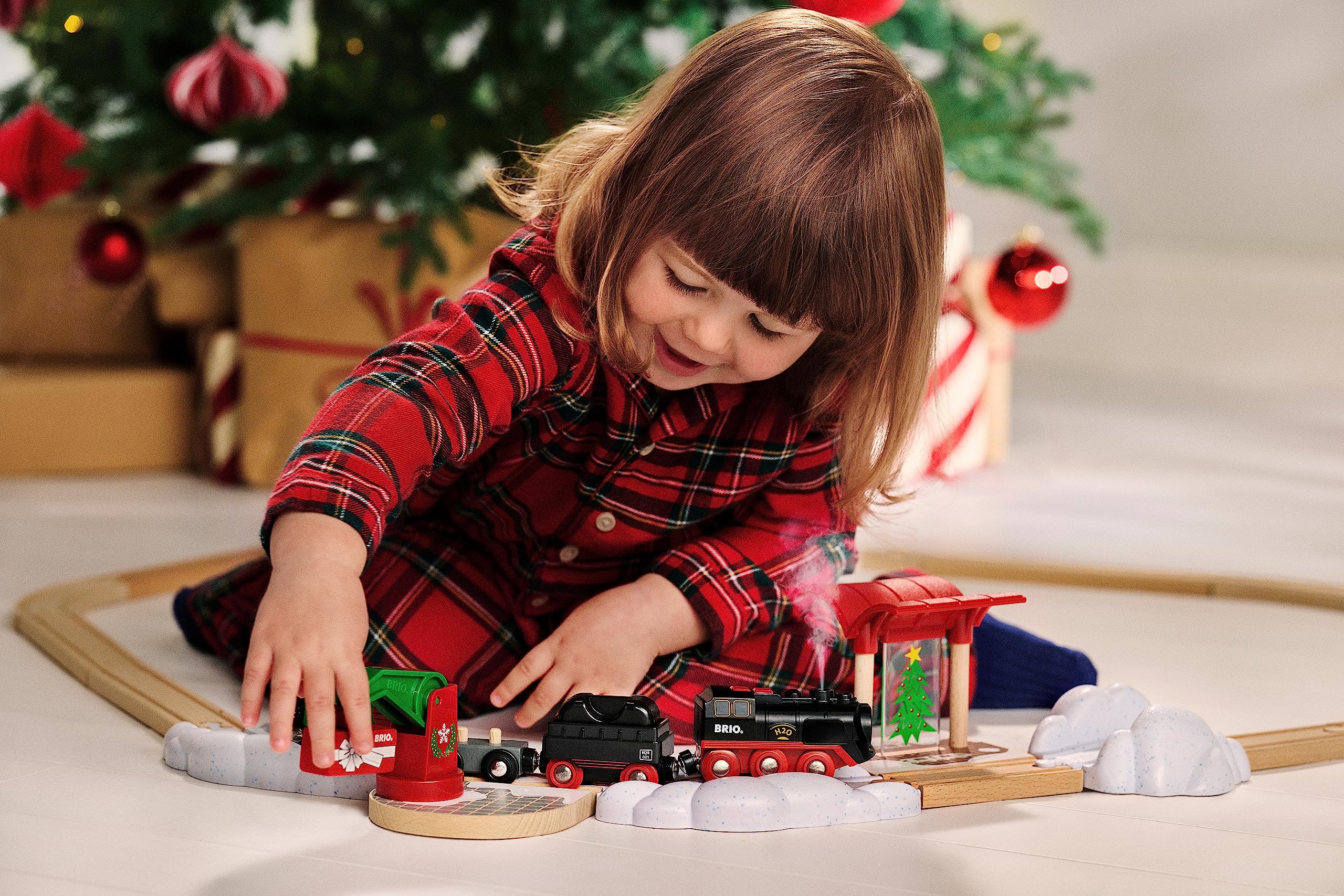 BRIO World Batterie-Dampflok Weihnachts-Set - Spielzeug ab 3 Jahre