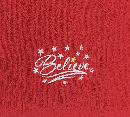 Miniatura 4 de Decorative Christmas Theme Red Towel Set Luxury Bathroom Fingertip Towels, Embroidered Believe Set of 2