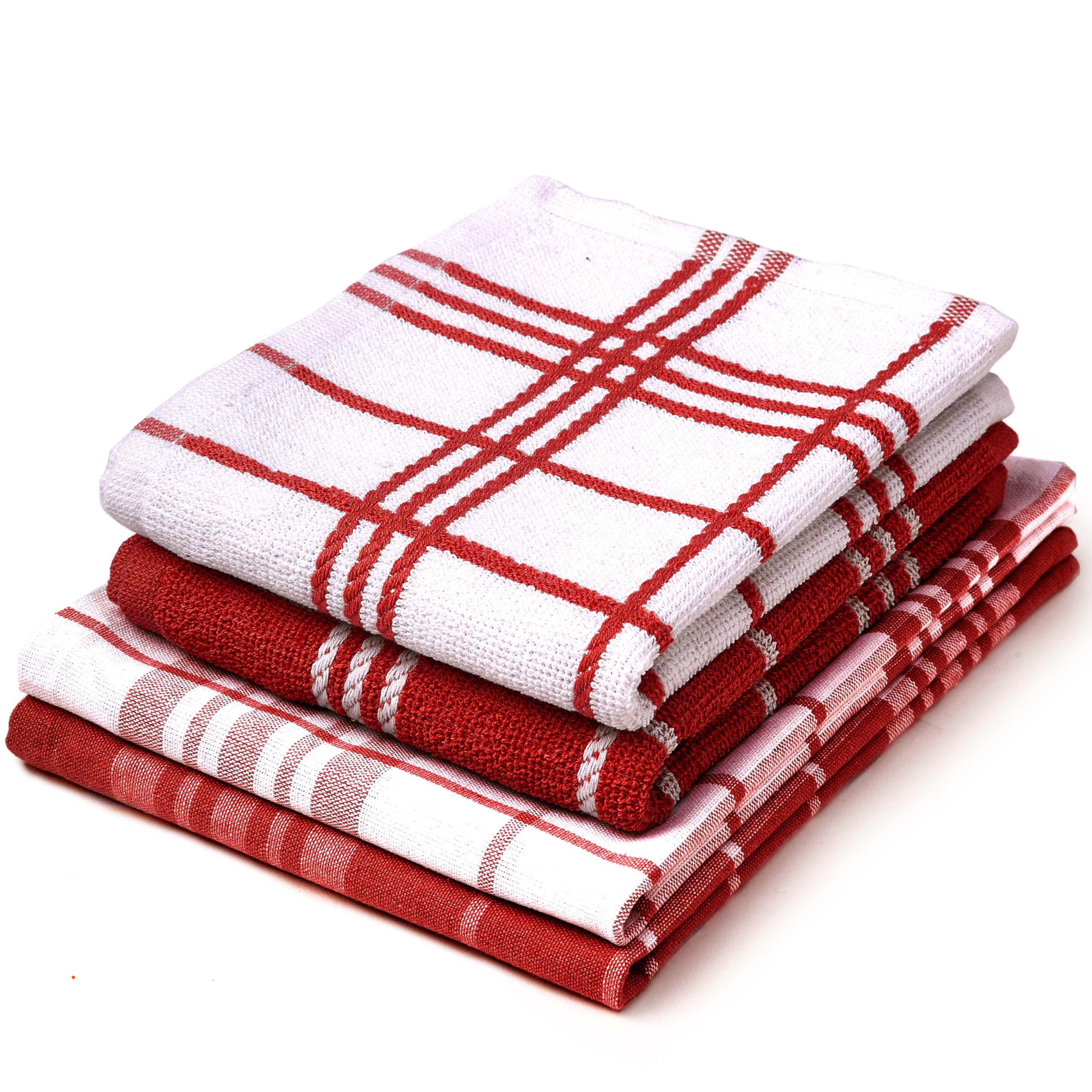Encasa XO Kitchen Towels and Dish Cloths Sets, Red Non-terry+terry, 70x45 cm (Set of 4)