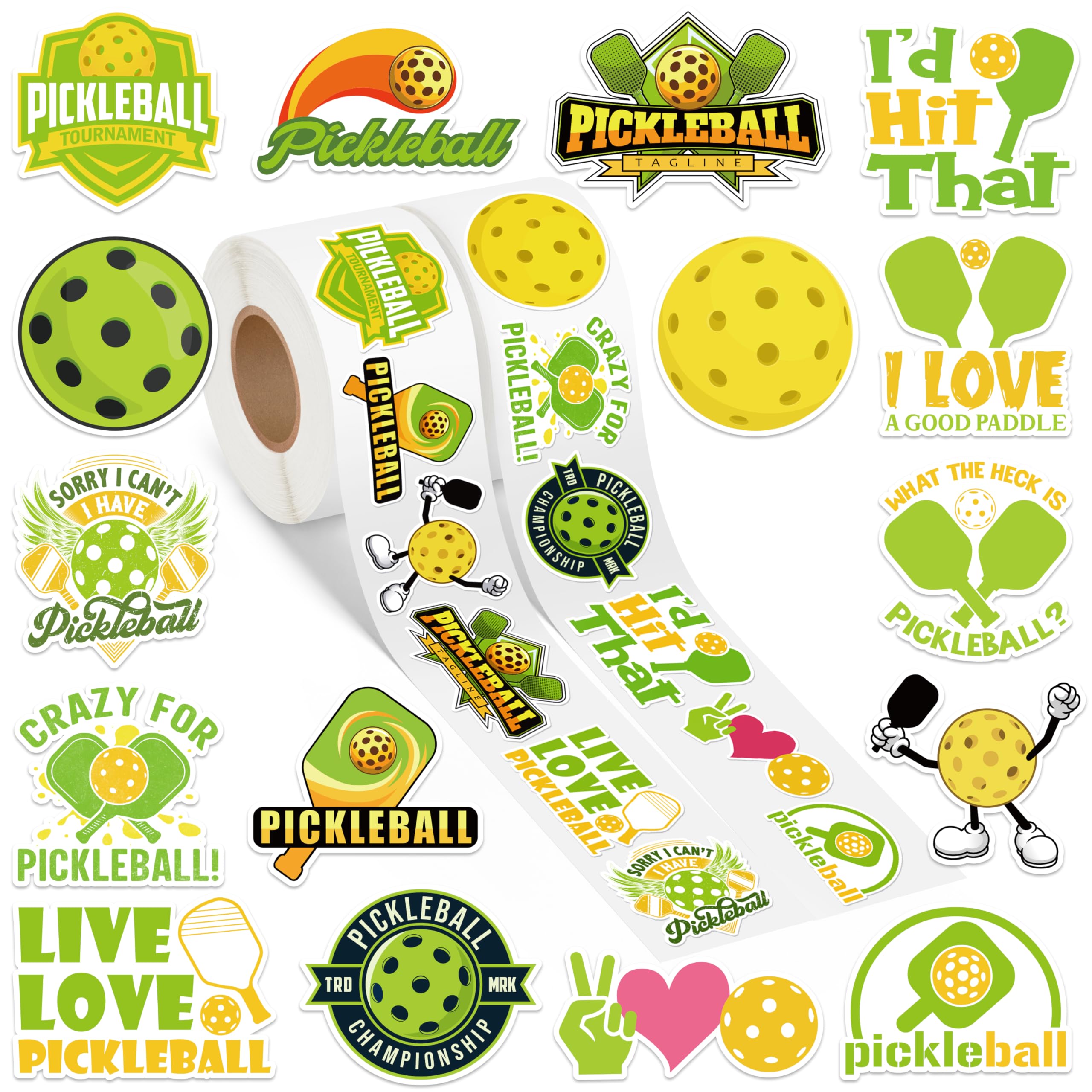 A1diee Funny Pickleball Sticker Roll - 1000Pcs Pickleball Lovers Pickle Paddle Gifts Sports Themed Waterproof Vinyl Aesthetic Decals Gifts for Teens