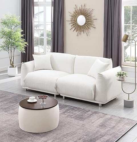 Miniatura 4 de Juego de otomana redonda de almacenamiento, mesa auxiliar 2 en 1 con cubierta de madera y otomana cuadrada para mesa auxiliar y reposapiés de sala