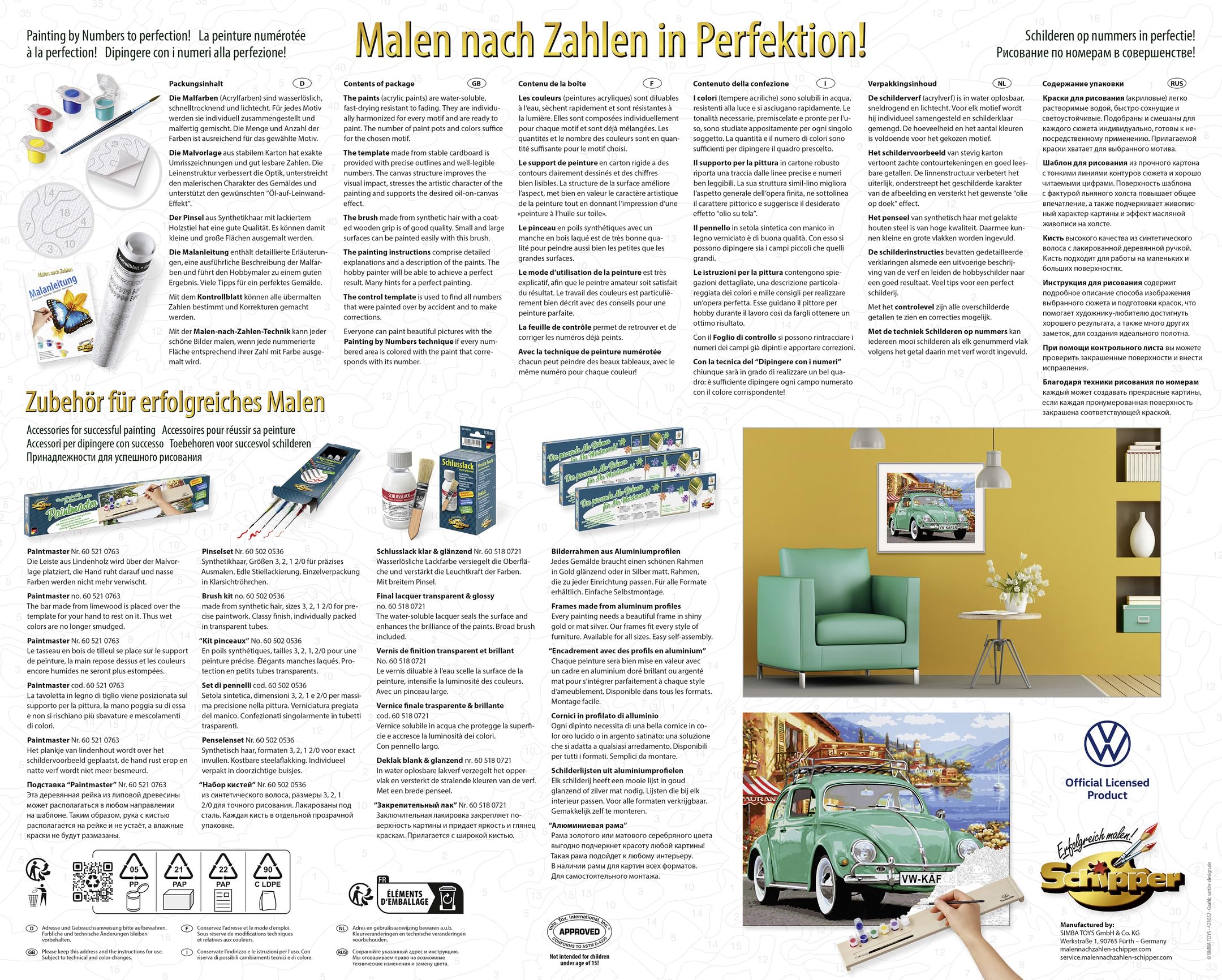 Schipper Malowanie według numerów Volkswagen Beetle 40 x 50 cm farby akrylowe pędzel