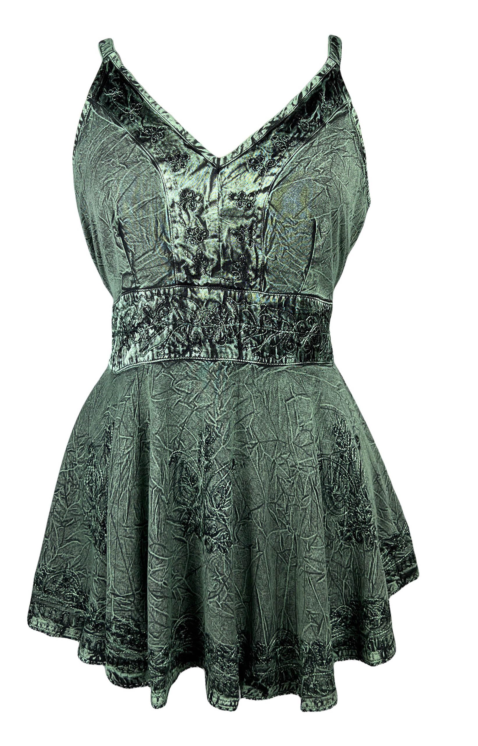 Agan TradersWomen's Summer Spaghetti Strap Adjustable Sleeveless Embroidered Asymmetrical Flared Medieval Tank Top Blouse