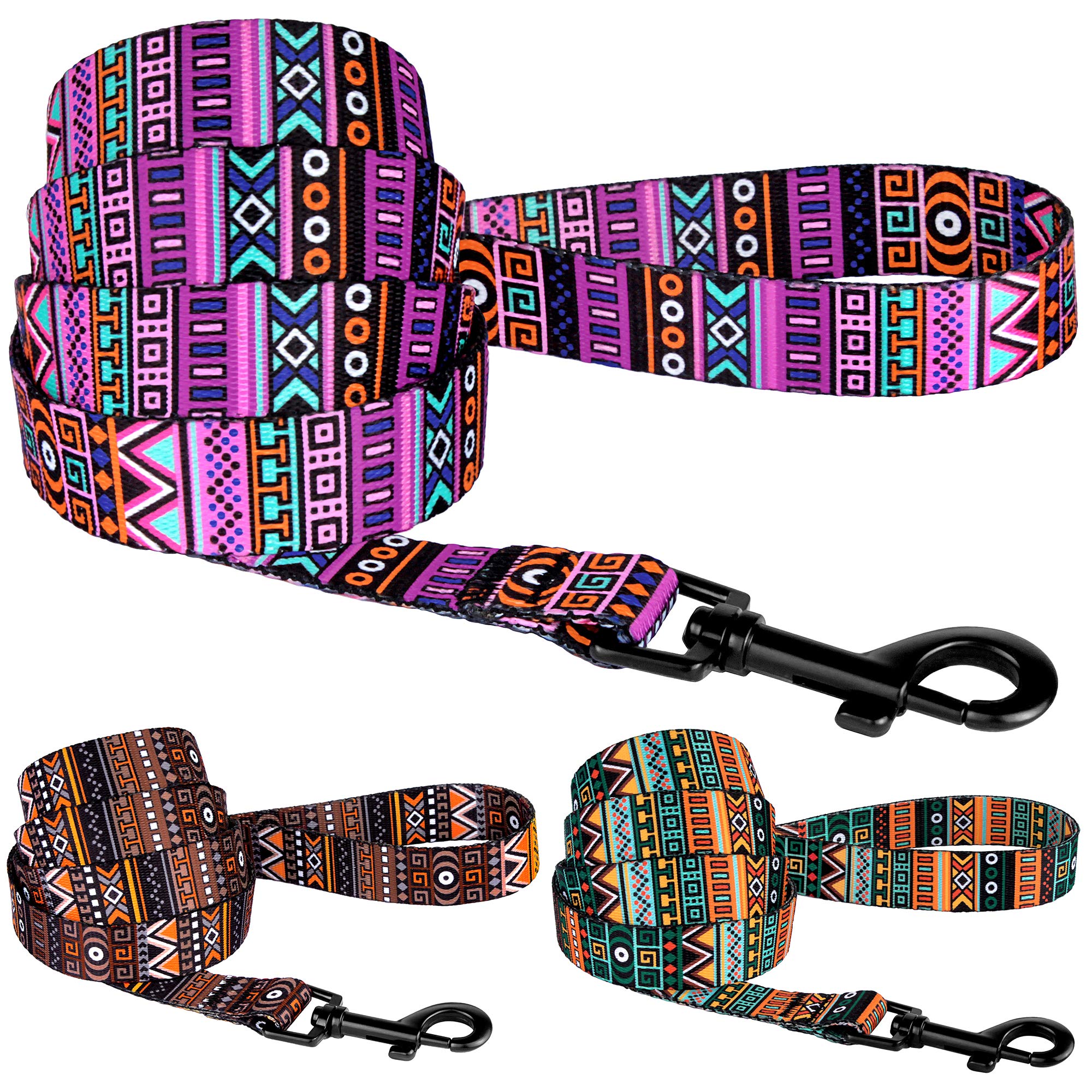 CollarDirect Aztec Dog Leash Nylon Tribal Pattern Cat Pet Leashes for Small Medium Large Dogs Puppy Lead 5 FT Long for Walking (Pattern 2, M)