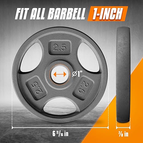 Miniatura 2 de Yes4All Placas de peso de agarre estándar de 1 pulgada, hierro fundido con varios tamaños de 2.5 libras a 35 libras para entrenamiento de fuerza, C.
