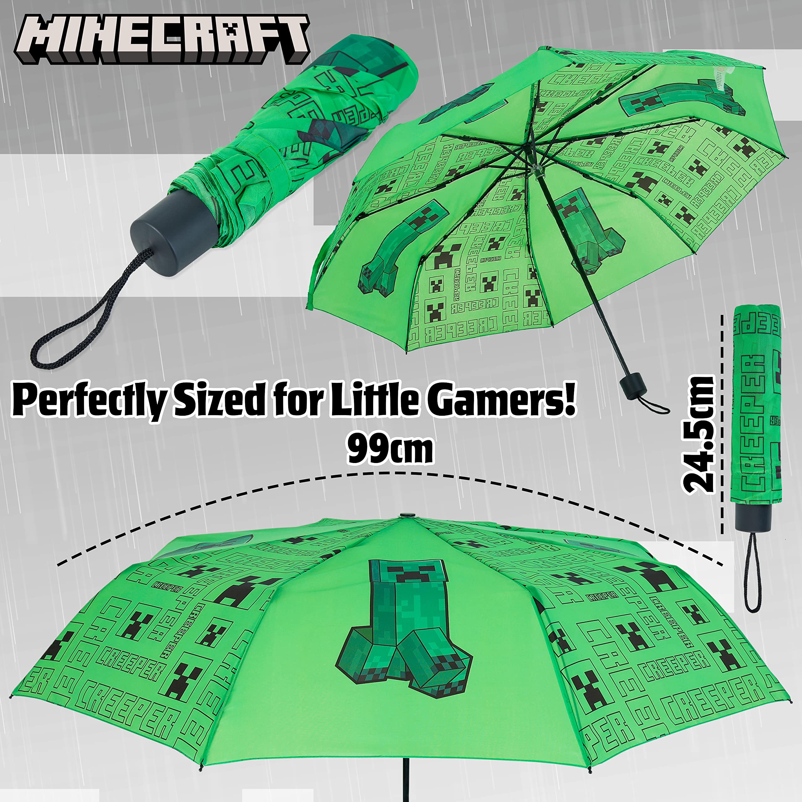 Minecraft Składane parasole dla chłopców dziewcząt trwały kompaktowy parasol wiatroszczelny parasol podróżny dla nastolatków i graczy