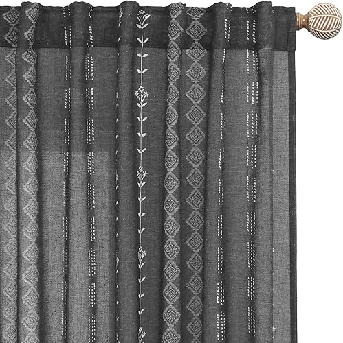 Miniatura 21 de Cortinas de lino semitraslúcidas para sala de estar de 84 pulgadas de largo, cortinas bohemias de estilo bohemio para ventana de dormitorio, Crema y
