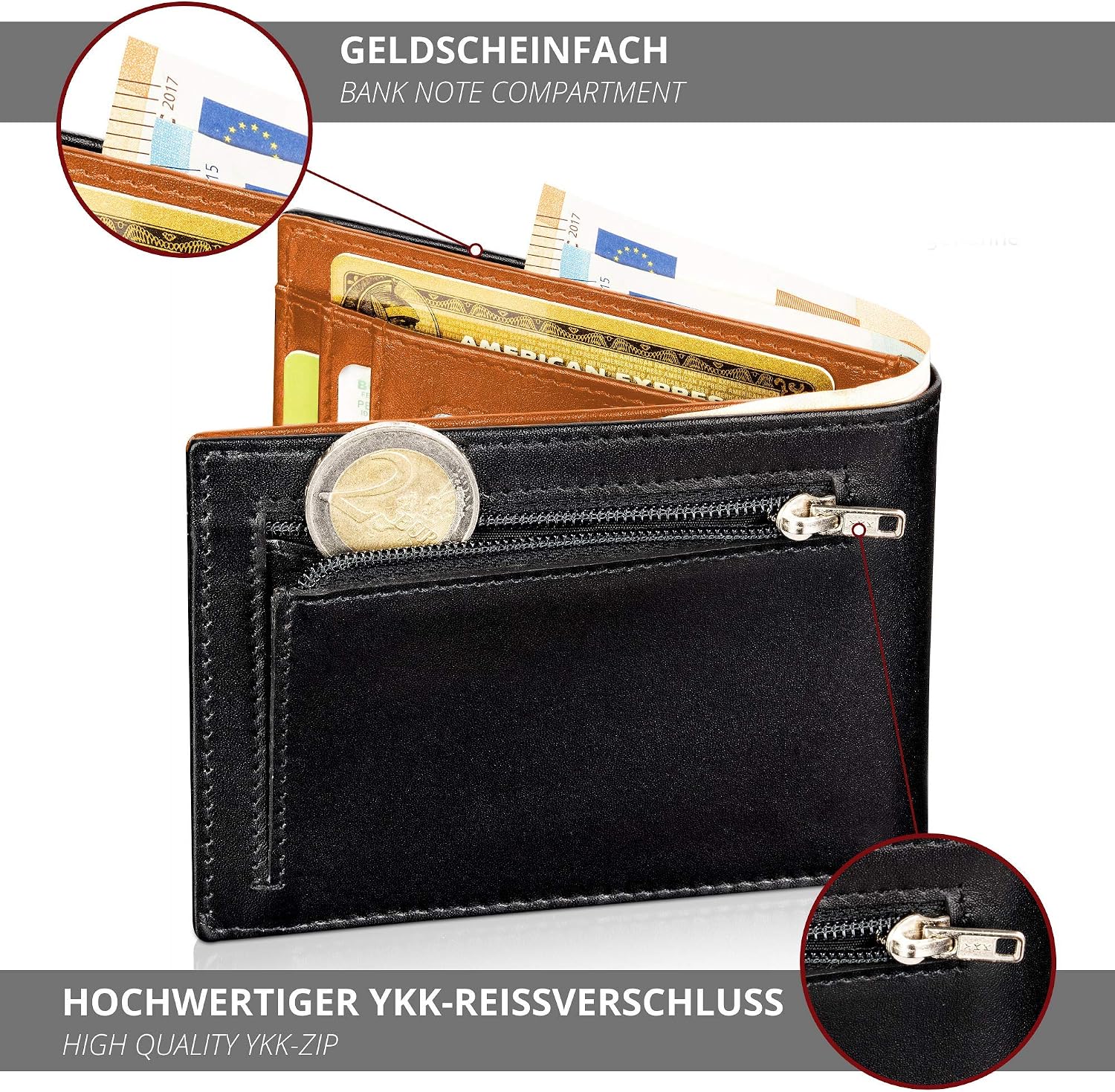 Herakles Leather Slim Wallet with Coin Pocket and TÜV RFID Protection I Buffalo Leather Wallet for Men I Pumpkin Wallet I Wallet with Gift Box I Wallet for Men image 5