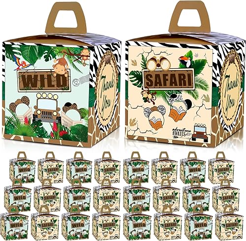 24 cajas de regalo de fiesta de safari de ratón de la selva, suministros de decoración de fiesta de cumpleaños de safari de ratón, caja de regalos