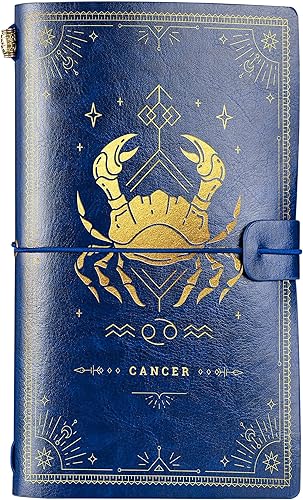 Diario de cuero para regalos del zodiaco de cáncer, para hombres, mujeres en Navidad, cumpleaños, cuaderno de bocetos recargable, diario de viaje,