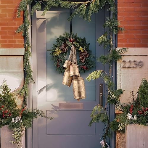 Miniatura 5 de Juego de campanas de vaca colgantes rústicas, cascabeles gigantes para decoración de Navidad, granja, bohemio, campanas de viento al aire libre,