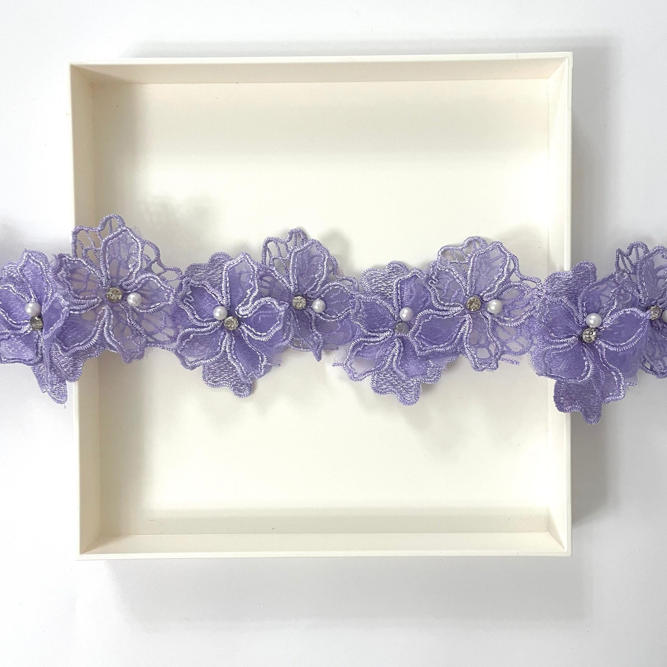 Nastro in pizzo a 2 strati con perline floreali e foglie, larghezza 6,2 cm, stile vintage, bianco, bordatura in tessuto ricamato, cucito, artigianato, abito da sposa, feste, fai da te (6 x