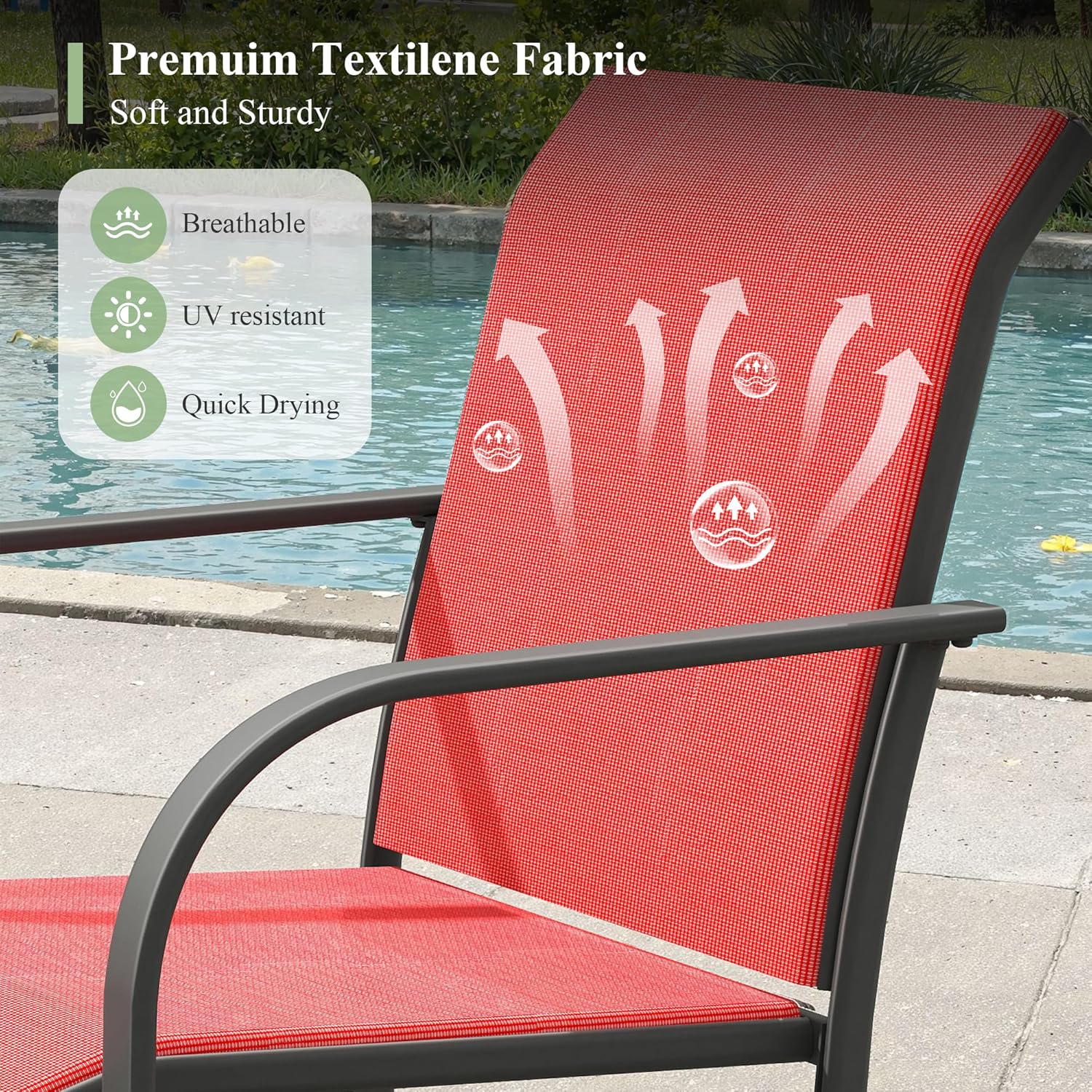 Outdoor Chairs Set of 2, Stackable Patio Dining Chairs with Metal Frame & Breathable Textilene Fabric for Porch Lawn Backyard Garden Deck, Red