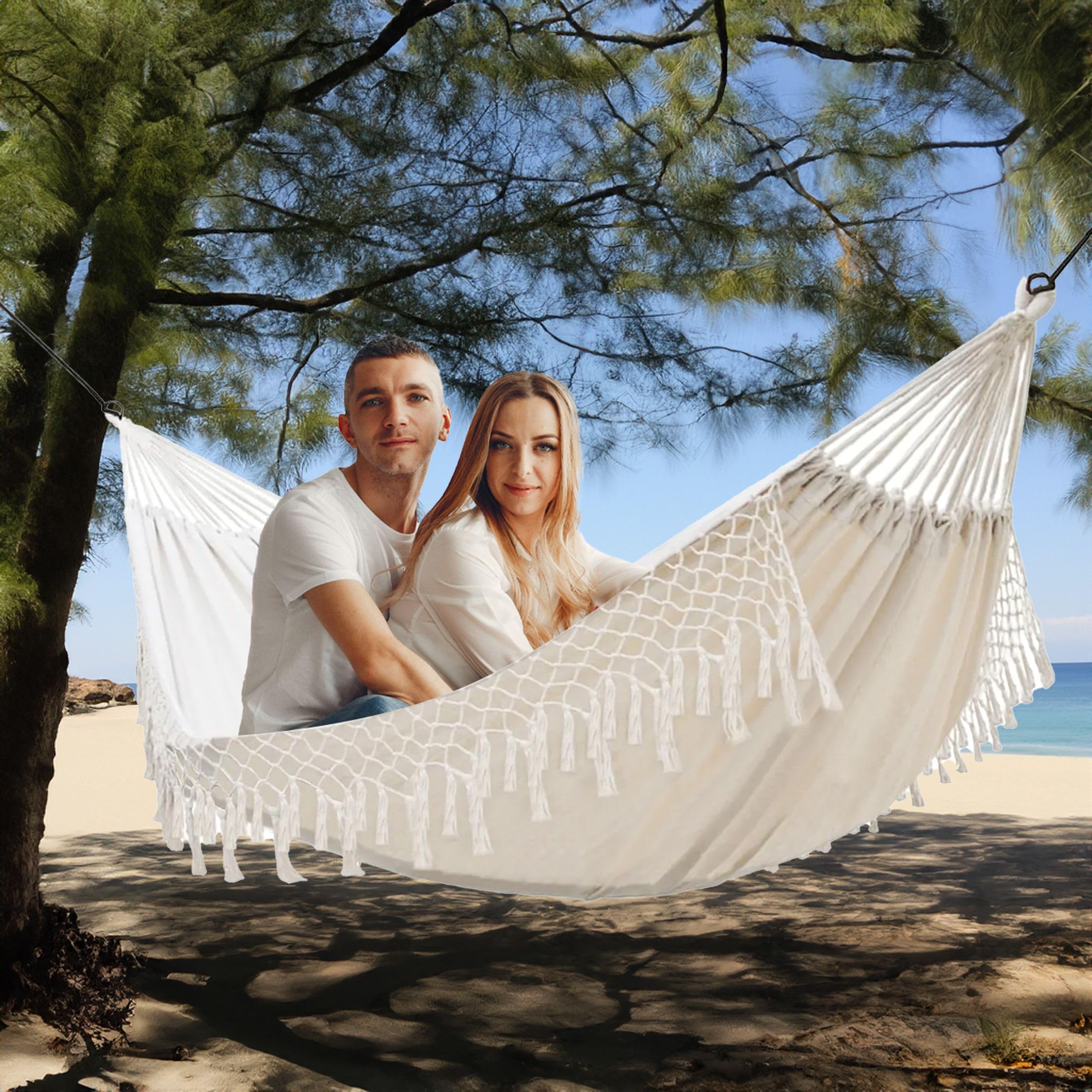 Rea - Tutumi Amaca Doppia In Corda Intrecciata 400256, Bianco, Per 2 Persone 270 X 150 Cm