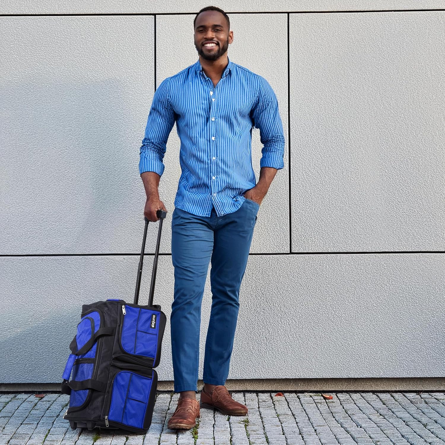 Dejuno 20-inch Carry-on Rolling Duffle Bag - Blue