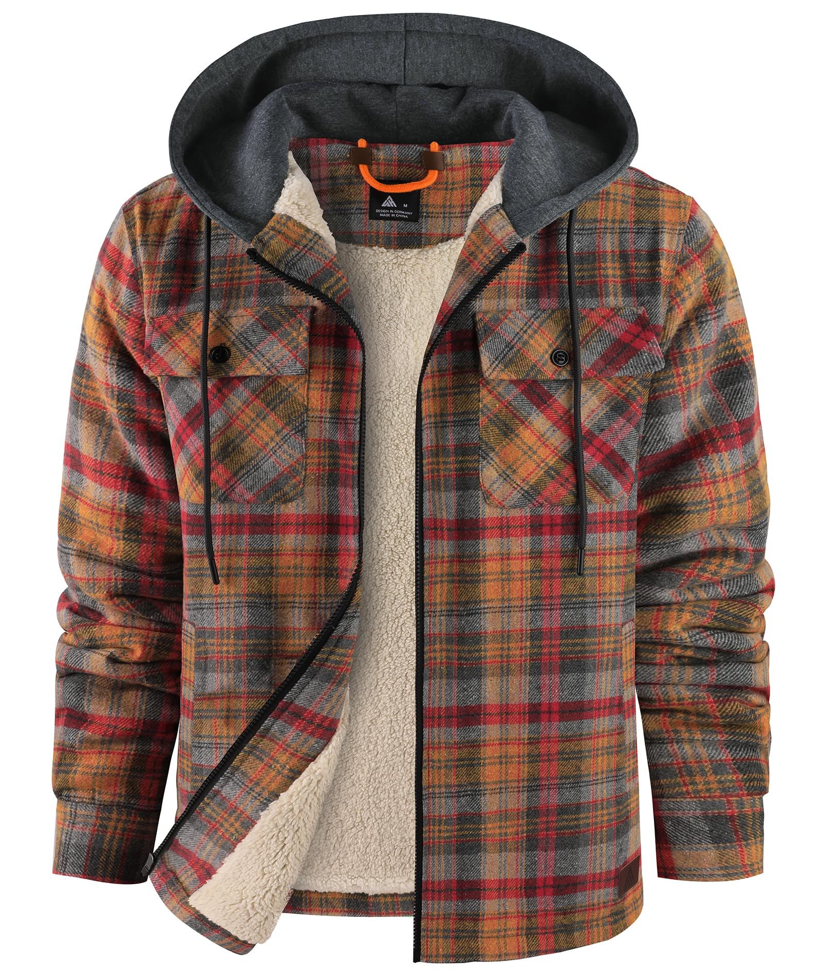 Mens Flannel Jacket Vintage Plaid Zip Up Sherpa Lined Fleece Coat Warm Winter Work Jackets with Hood