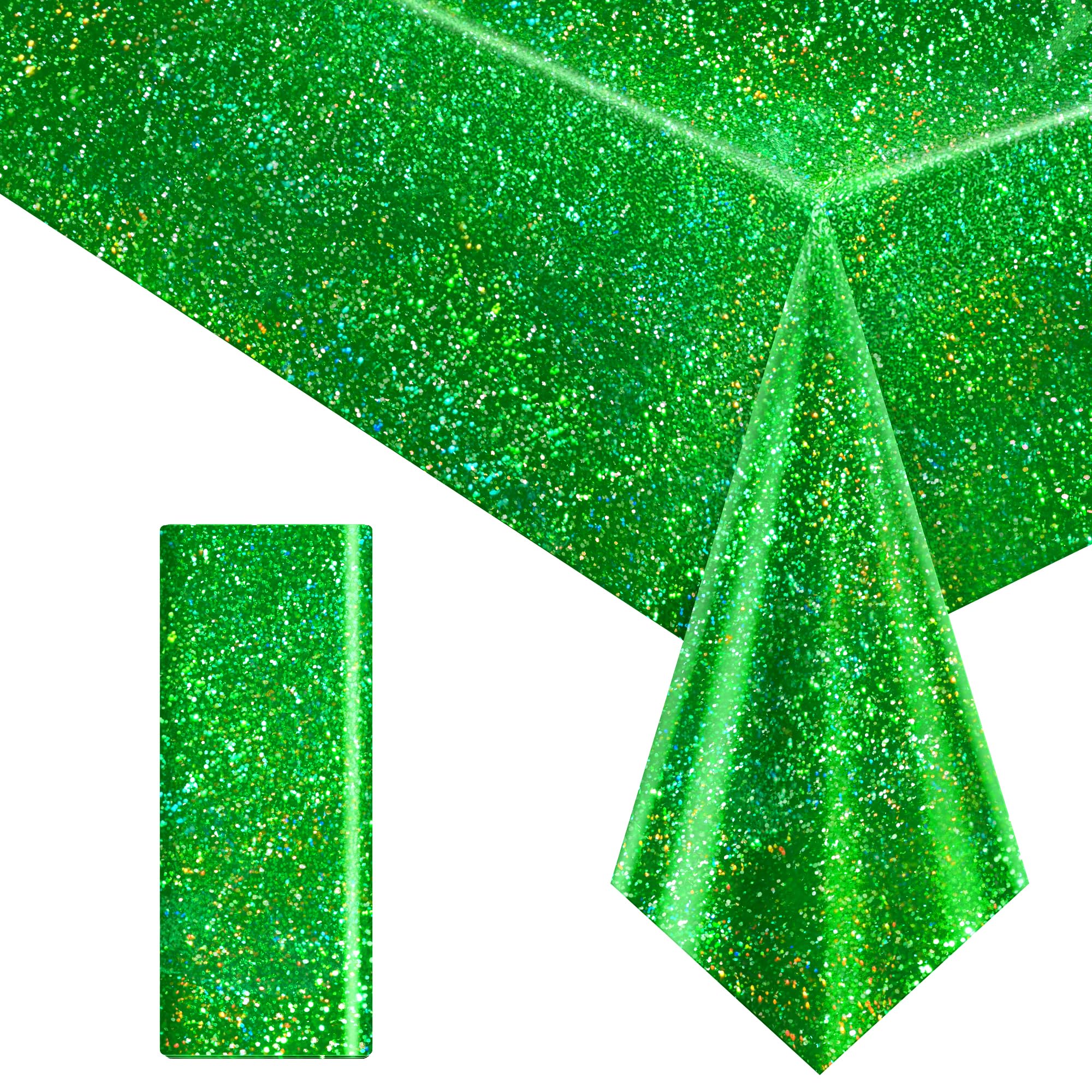 Photo 1 of 1 pcs Green Holographic Laser Tablecloth 40" x 108" Christmas Table Cloth Shimmer Shining Plastic Metallic Table Cover for Jungle Safari Wild One Baby Shower Birthday Party Decoration Supplies