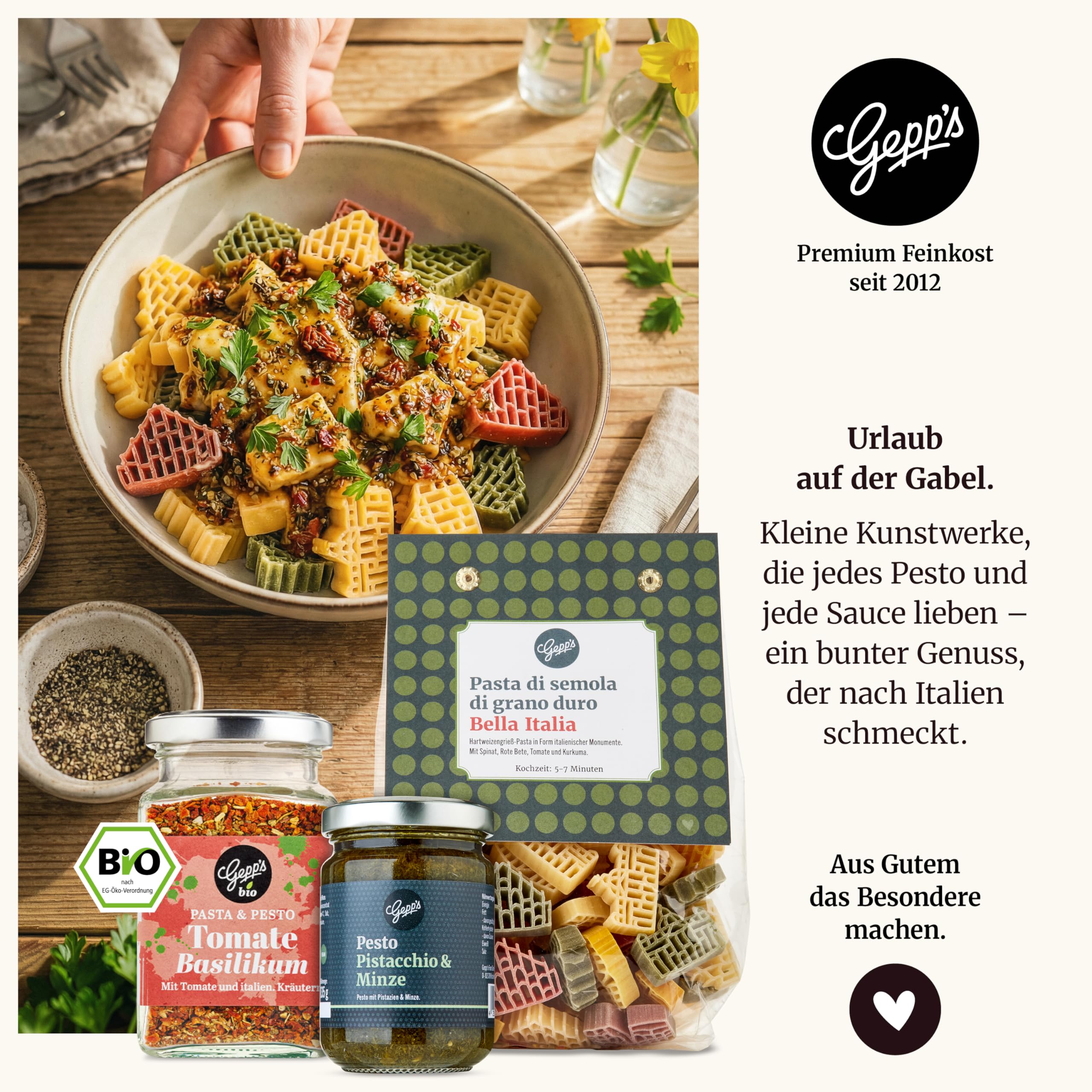 Gepp’s Feinkost Italienreise Geschenkset mit italienischen Delikatessen Rotwein 750 ml Trüffel-Olivenöl
